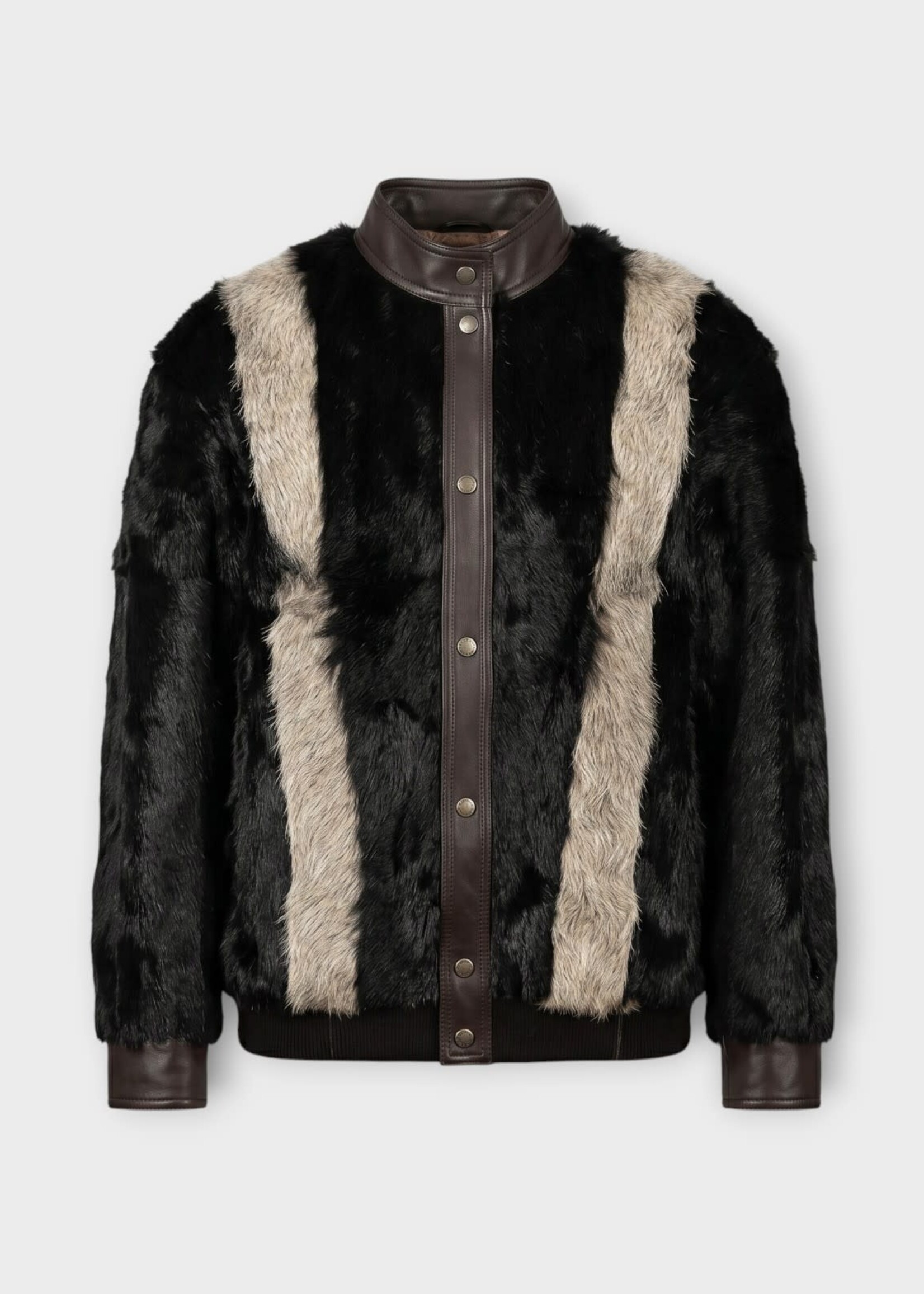 Valentino Valentino Jacket, Multi, Long Hair Fur Caban Jacket In Black & Grey
