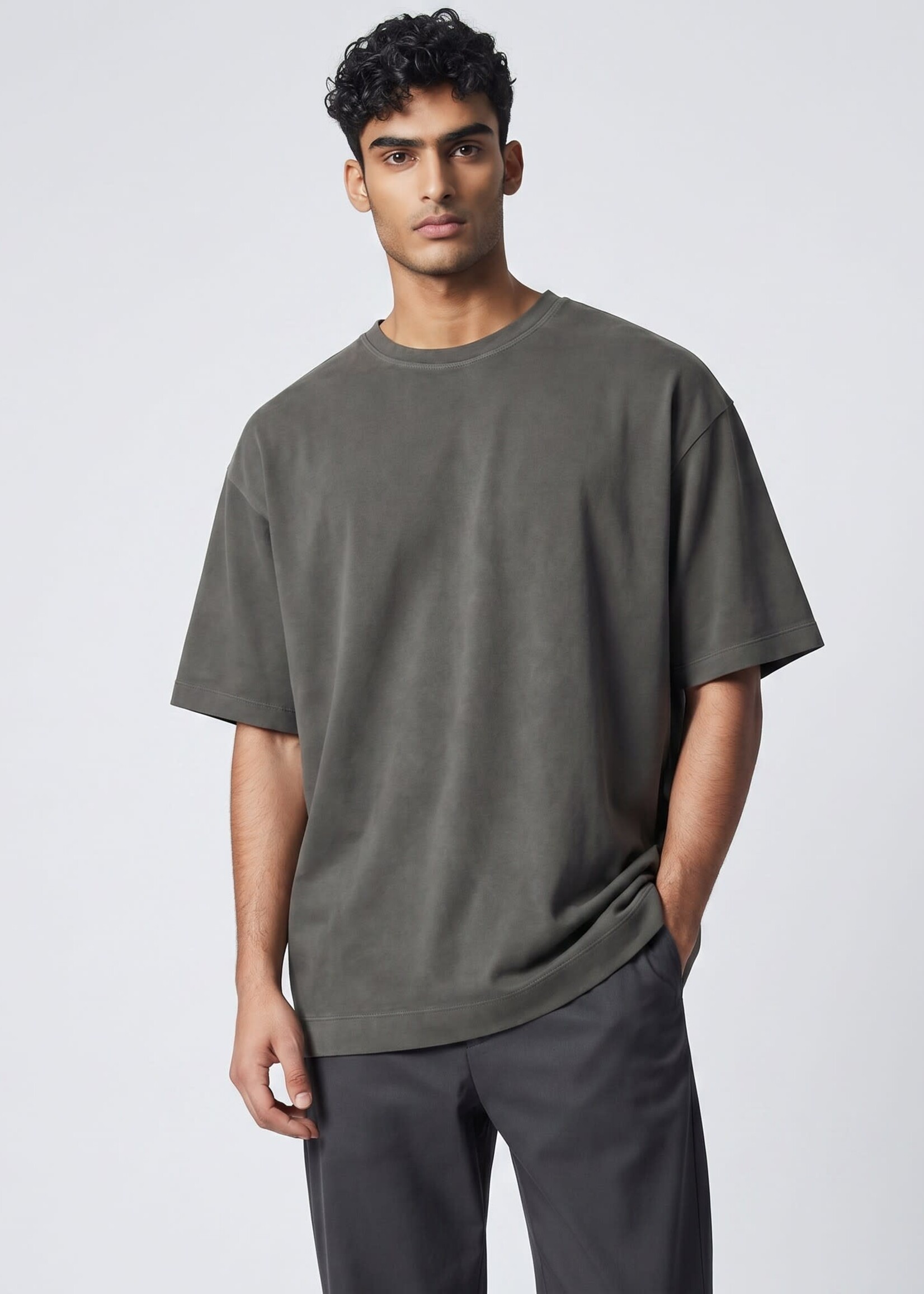 Massimo Alba Massimo Alba T-Shirt, Grey, Nevis Cotton Jersey Crew Neck In Smoky Grey