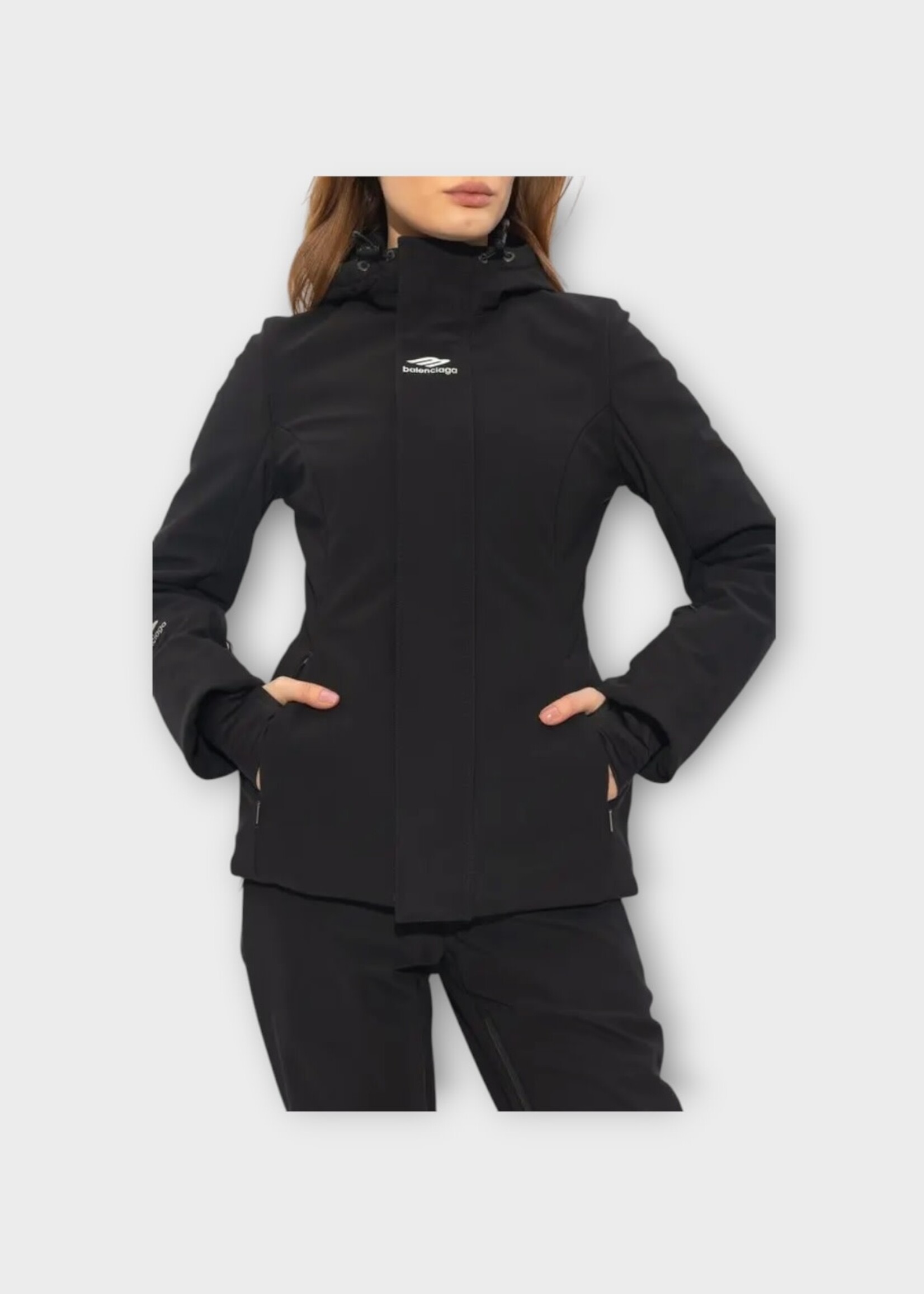 Balenciaga Balenciaga Jacket, Black, High Neck Hooded 3B Sports Icon Hourglass Ski Jacket Parka