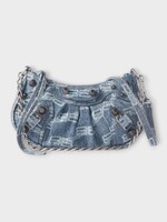 Balenciaga Balenciaga Bag, Blue, Le Cagole Mini Cotton Denim Shoulder Bag w/ All Over Logo & Chain Strap