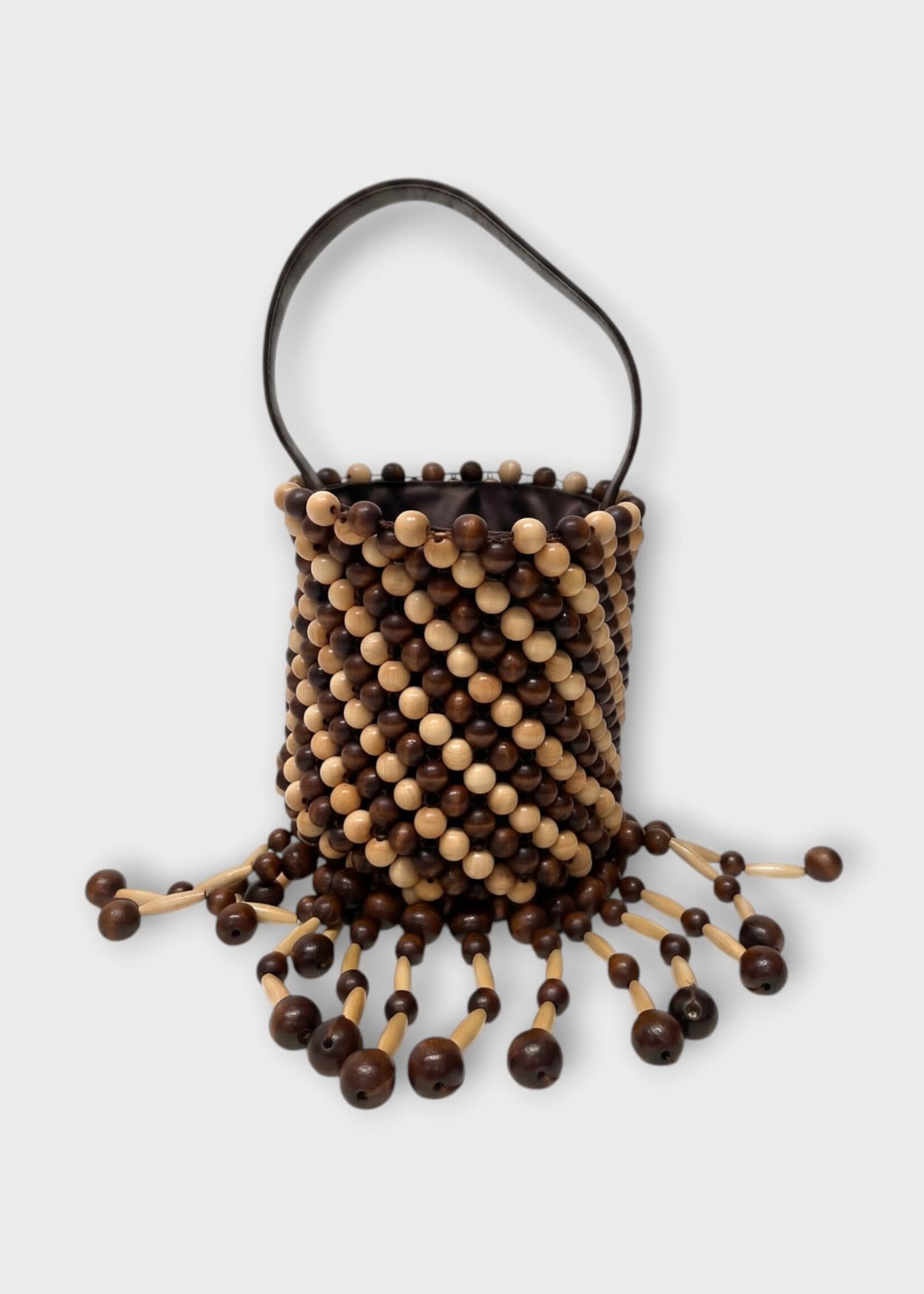 Rabanne Rabanne Bag, Multi, Wood & Leather Bucket Bag In Brown & Gold