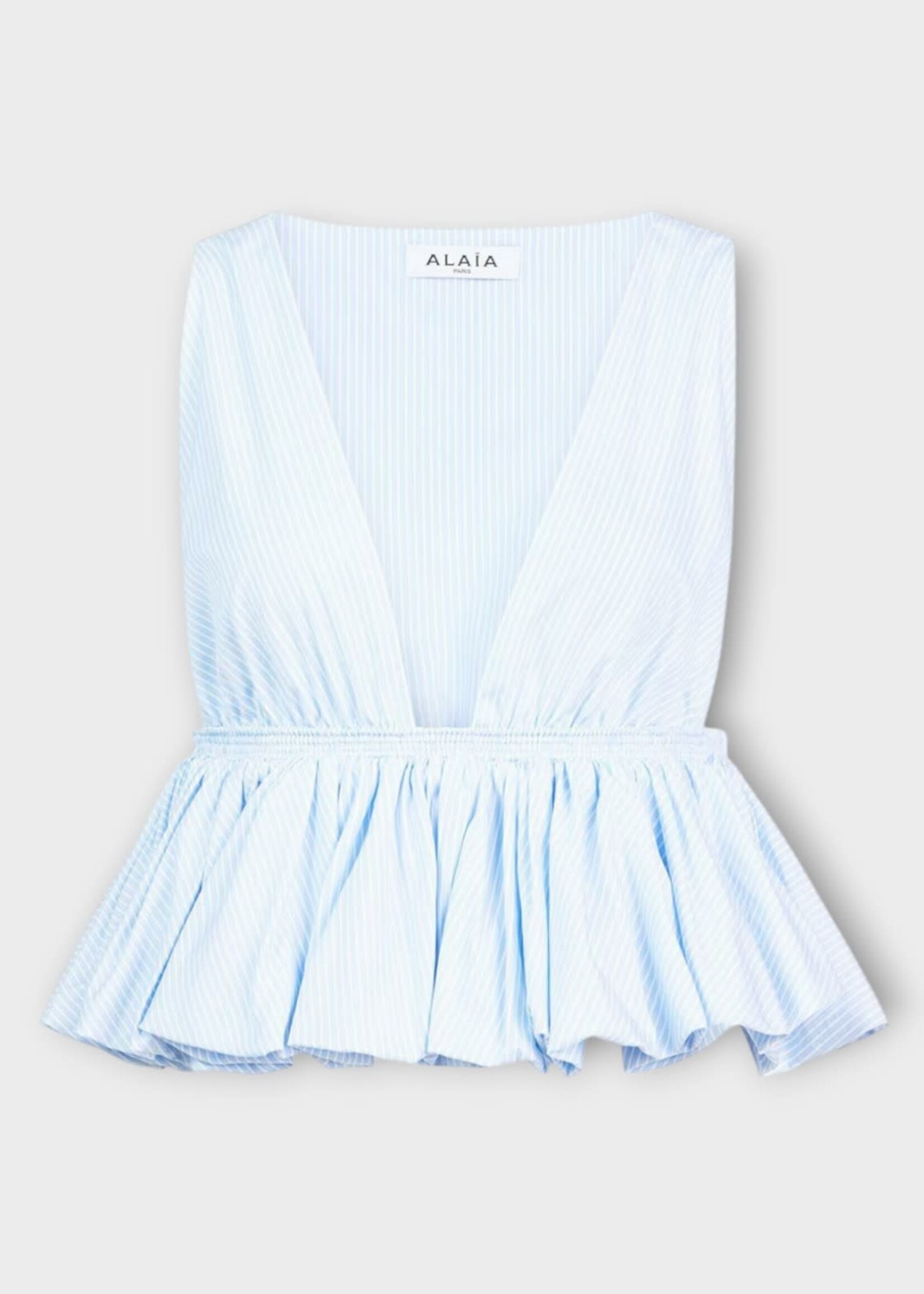 Alaia Alaia Top, Multi, Cotton Striped Peplum Crop Top In Blue & White