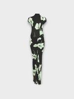 Alaia Alaia Dress, Print, Short Sleeve Draped Long Dress In Black & Blue w/ Flower Print