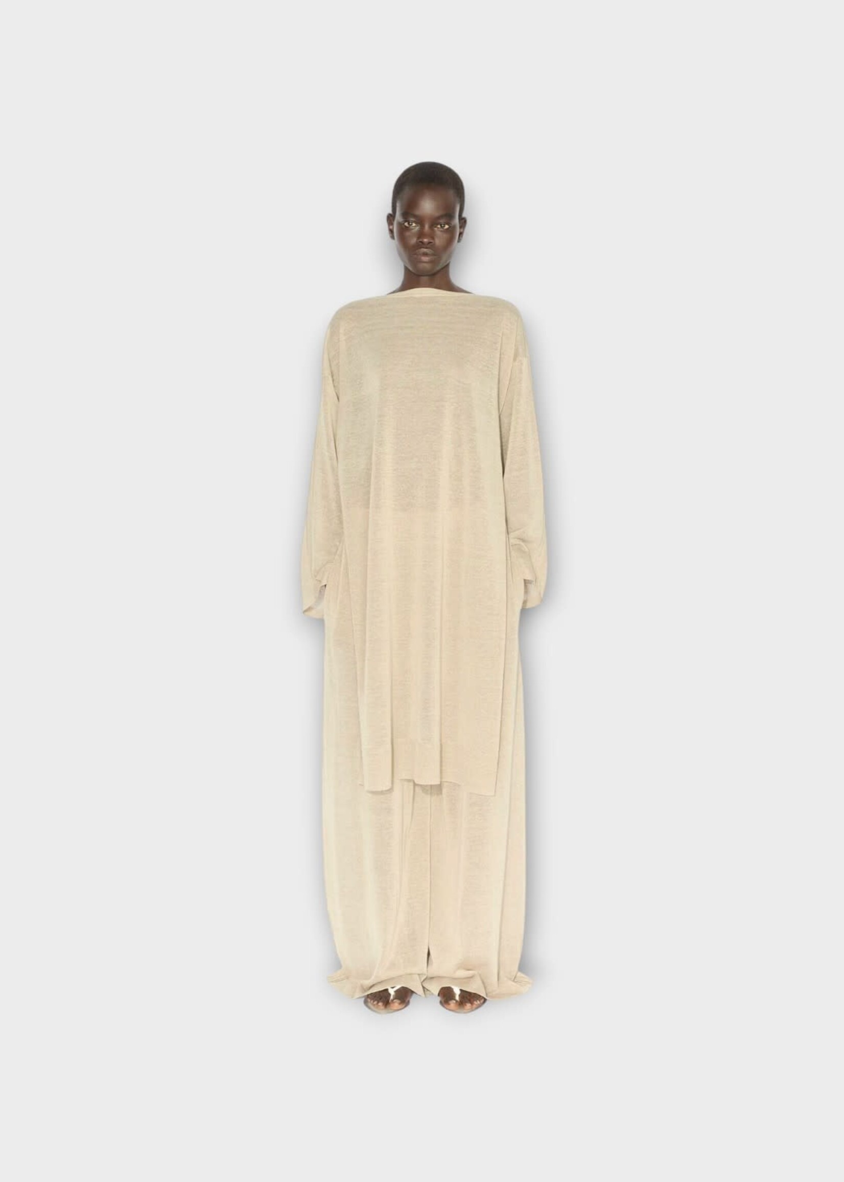 Alaia Alaia Knitwear, Beige, Silk & Linen Fluid Pants In Light Beige