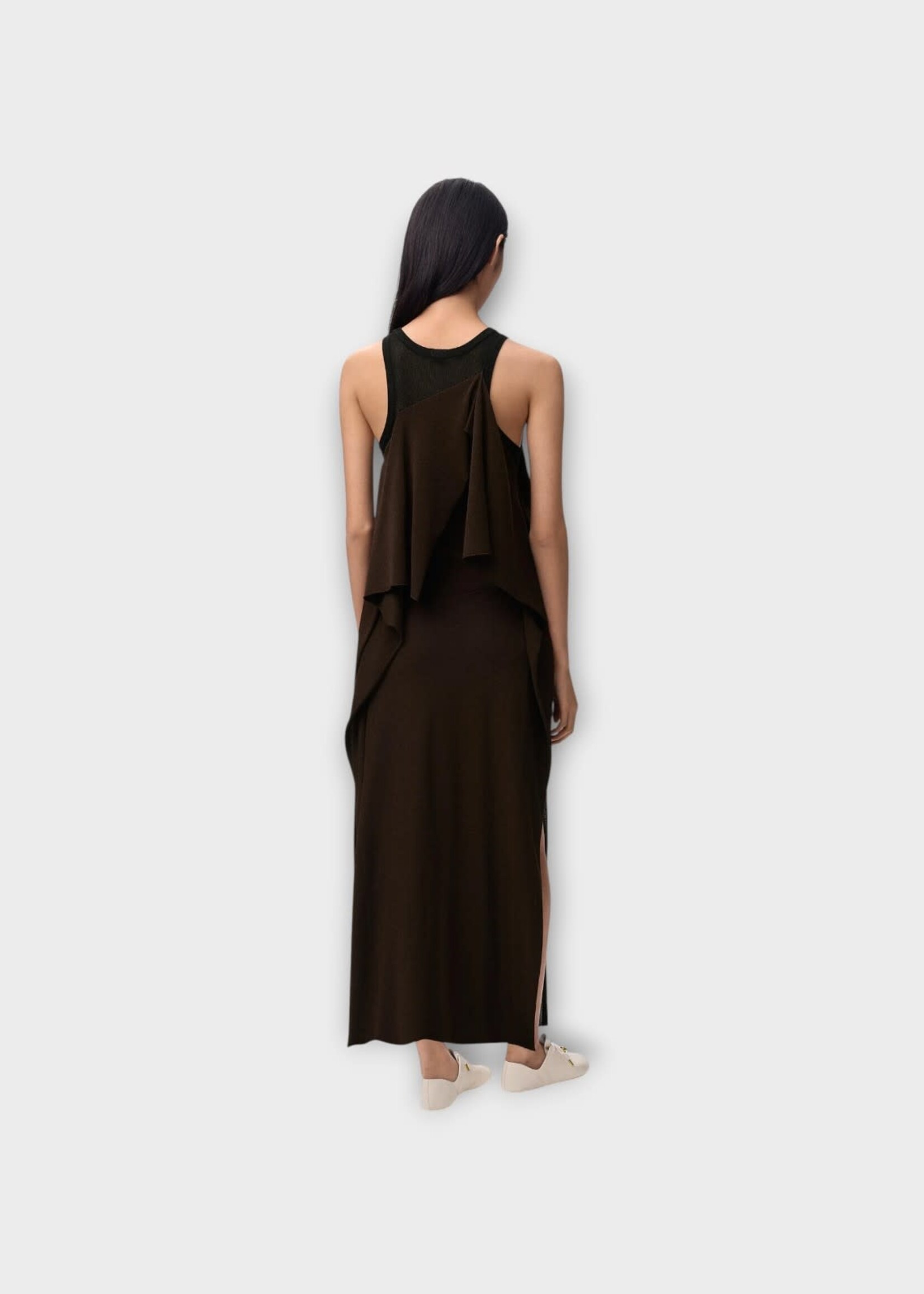 Loewe Loewe Dress, Multi, Mesh Sleeveless Paneled Long Dress In Black & Brown