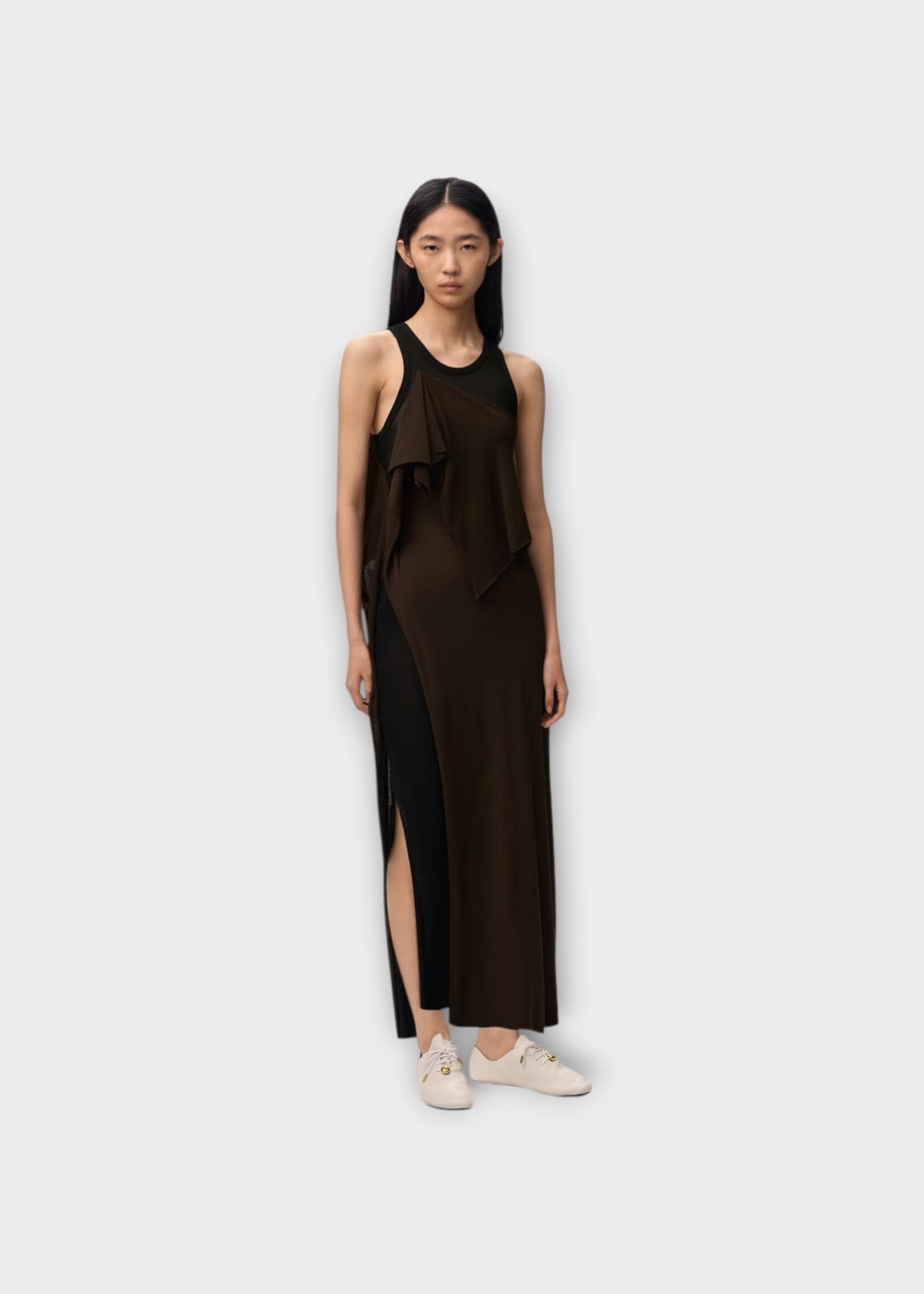 Loewe Loewe Dress, Multi, Mesh Sleeveless Paneled Long Dress In Black & Brown
