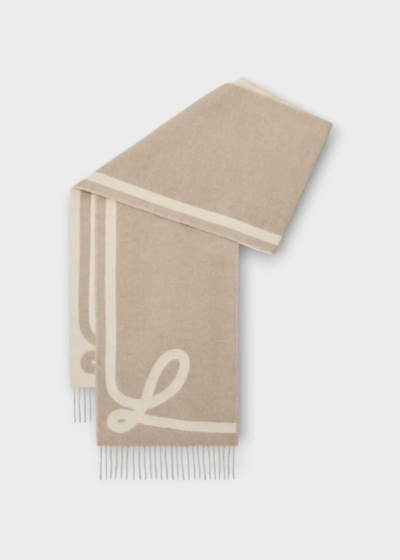Loewe Loewe Scarf, Multi, Wool & Cashmere 28X180 Scarf In Taupe & Ecru w/ Jacquard Pattern