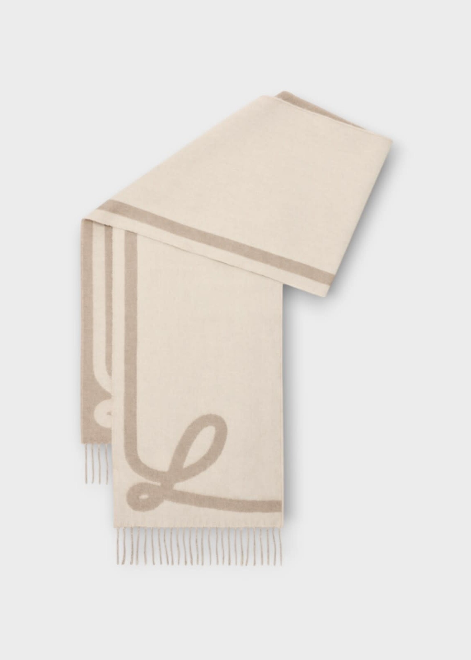 Loewe Loewe Scarf, Multi, Wool & Cashmere 28X180 Scarf In Taupe & Ecru w/ Jacquard Pattern