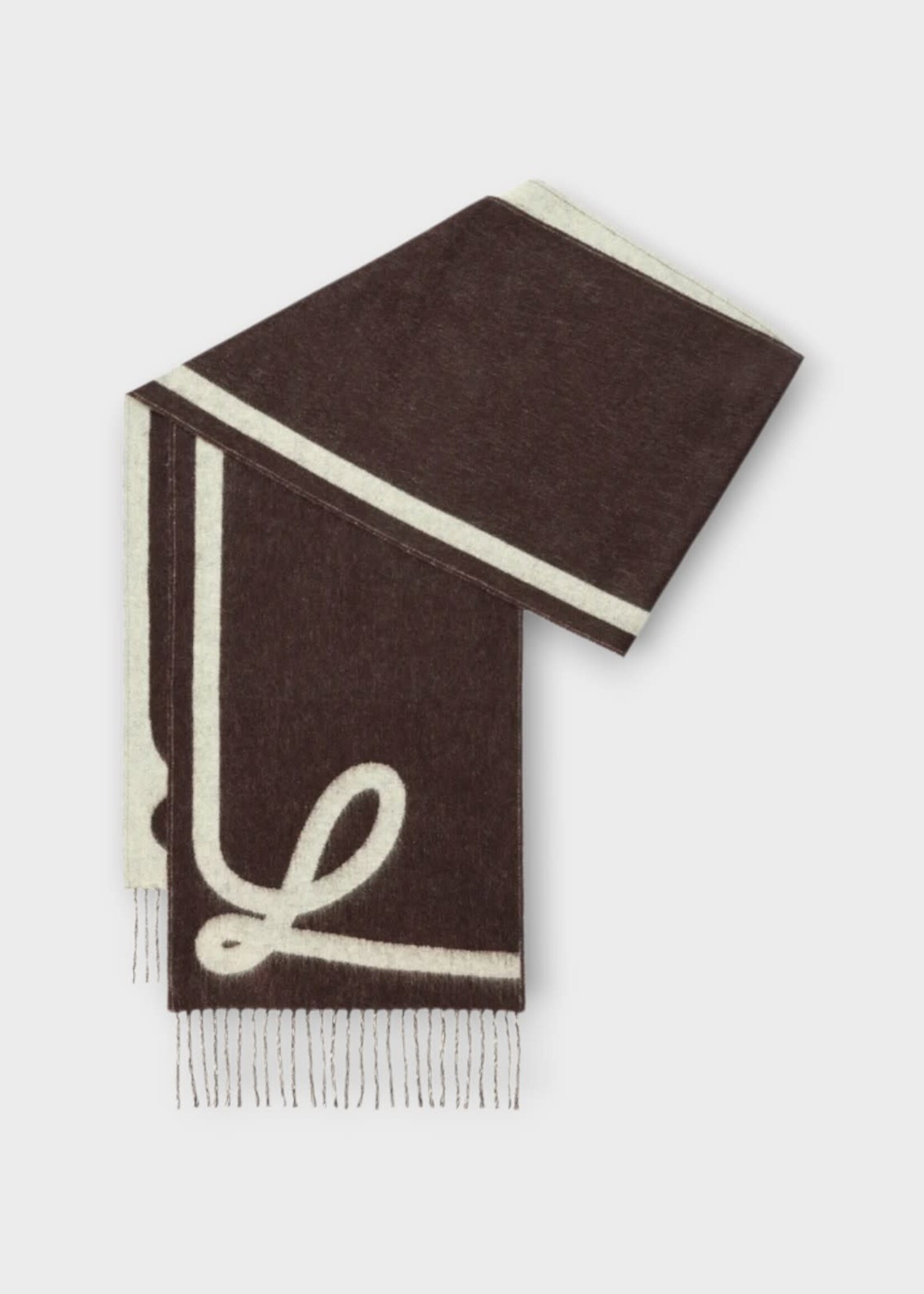 Loewe Loewe Scarf, Multi, Wool & Cashmere 28X180 Scarf In Brown & Yellow w/ Jacquard Pattern