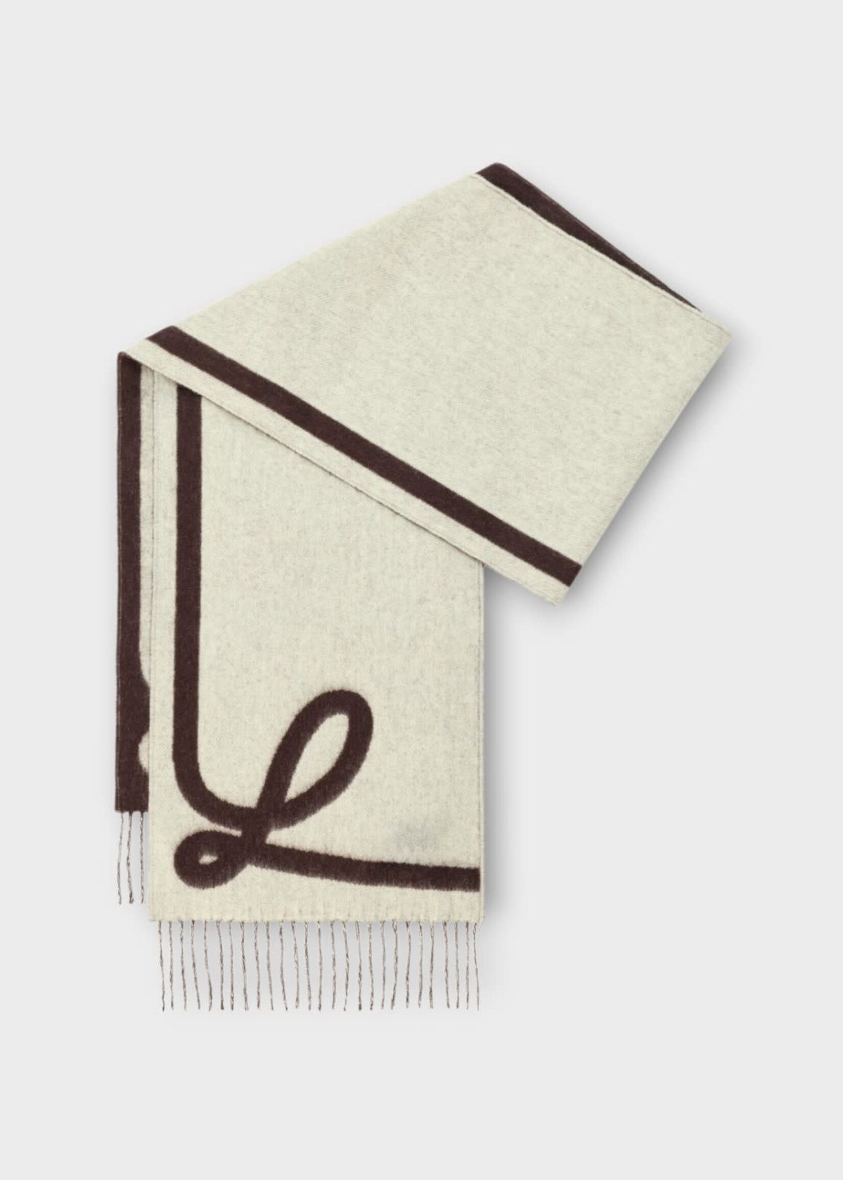 Loewe Loewe Scarf, Multi, Wool & Cashmere 28X180 Scarf In Brown & Yellow w/ Jacquard Pattern