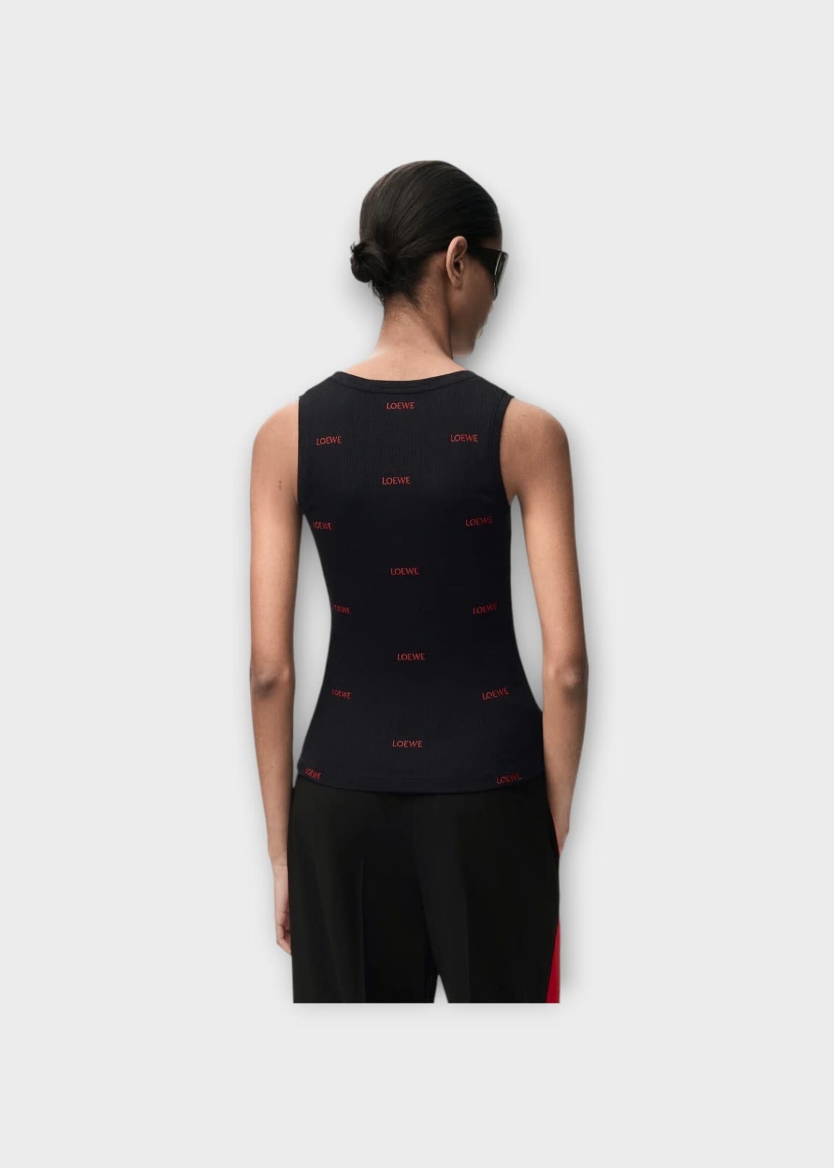 Loewe Loewe Top, Black, Cotton Tank Top In Black w/ All Over Embroidery