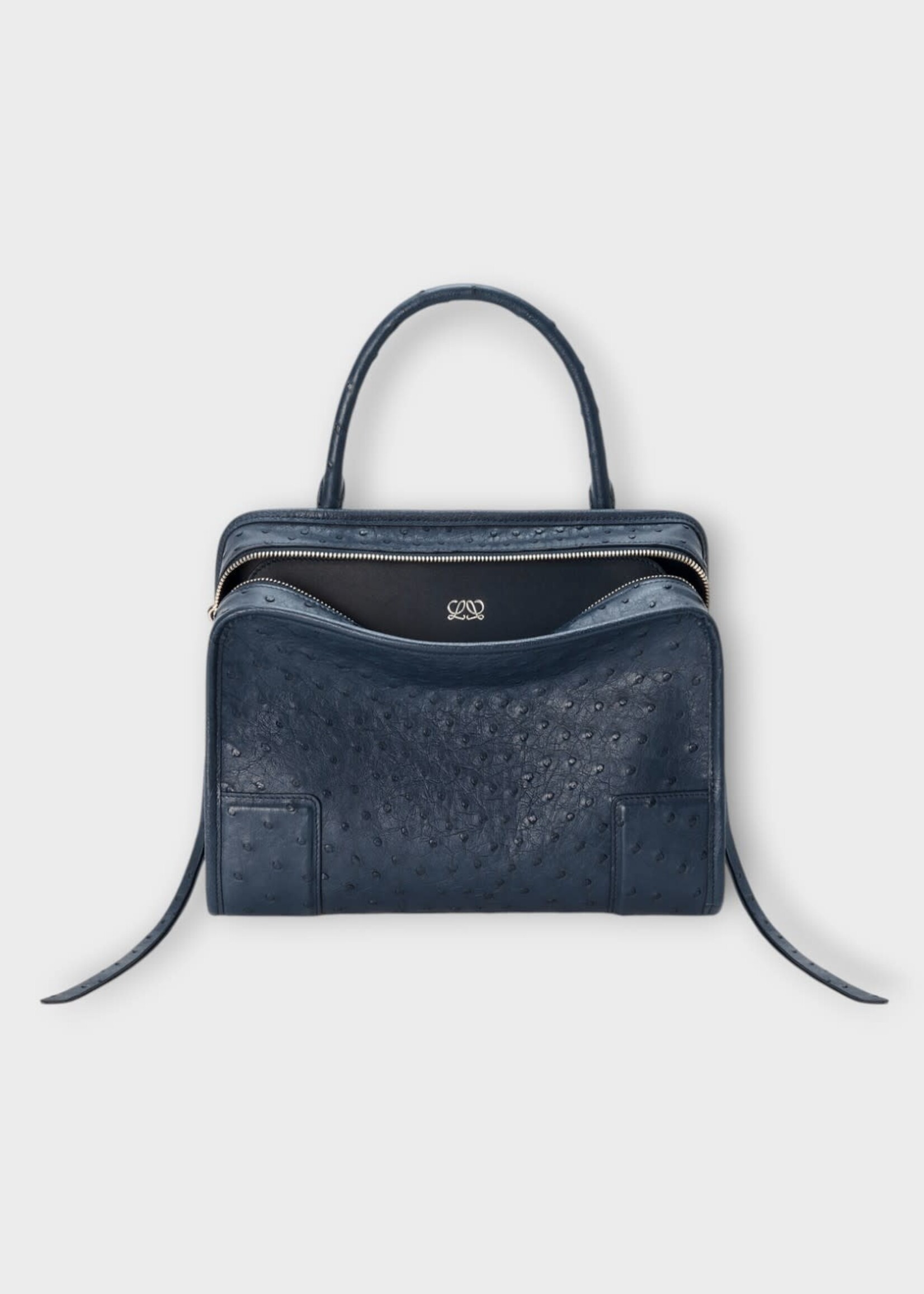 Loewe Loewe Bag, Navy, Amazona 180 Ostrich Medium Bag In Deep Navy