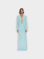 Christopher Esber Christopher Esber Dress, Green, Slinky V-Neck Long Sleeve Gown In Mint