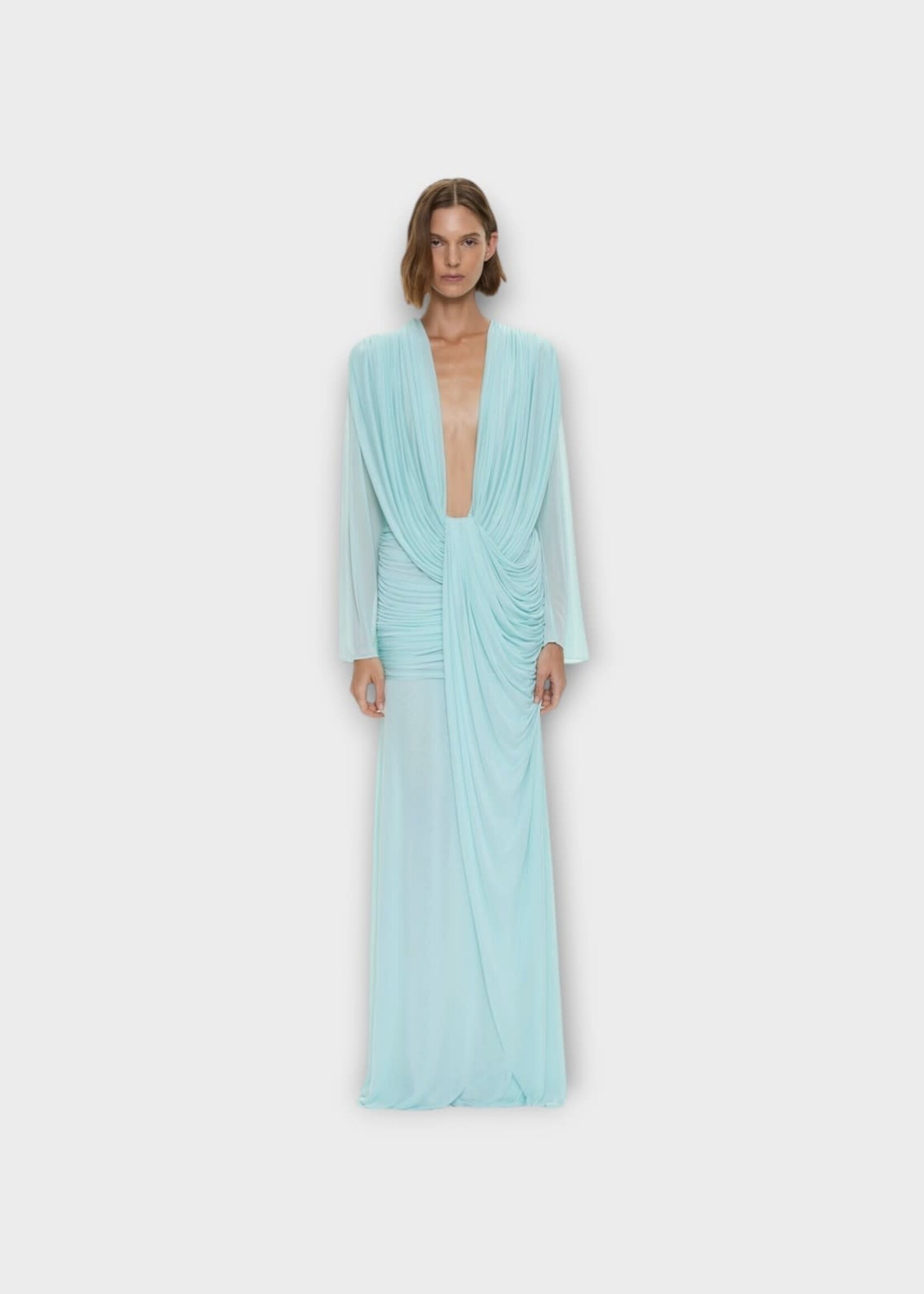 Christopher Esber Christopher Esber Dress, Green, Slinky V-Neck Long Sleeve Gown In Mint
