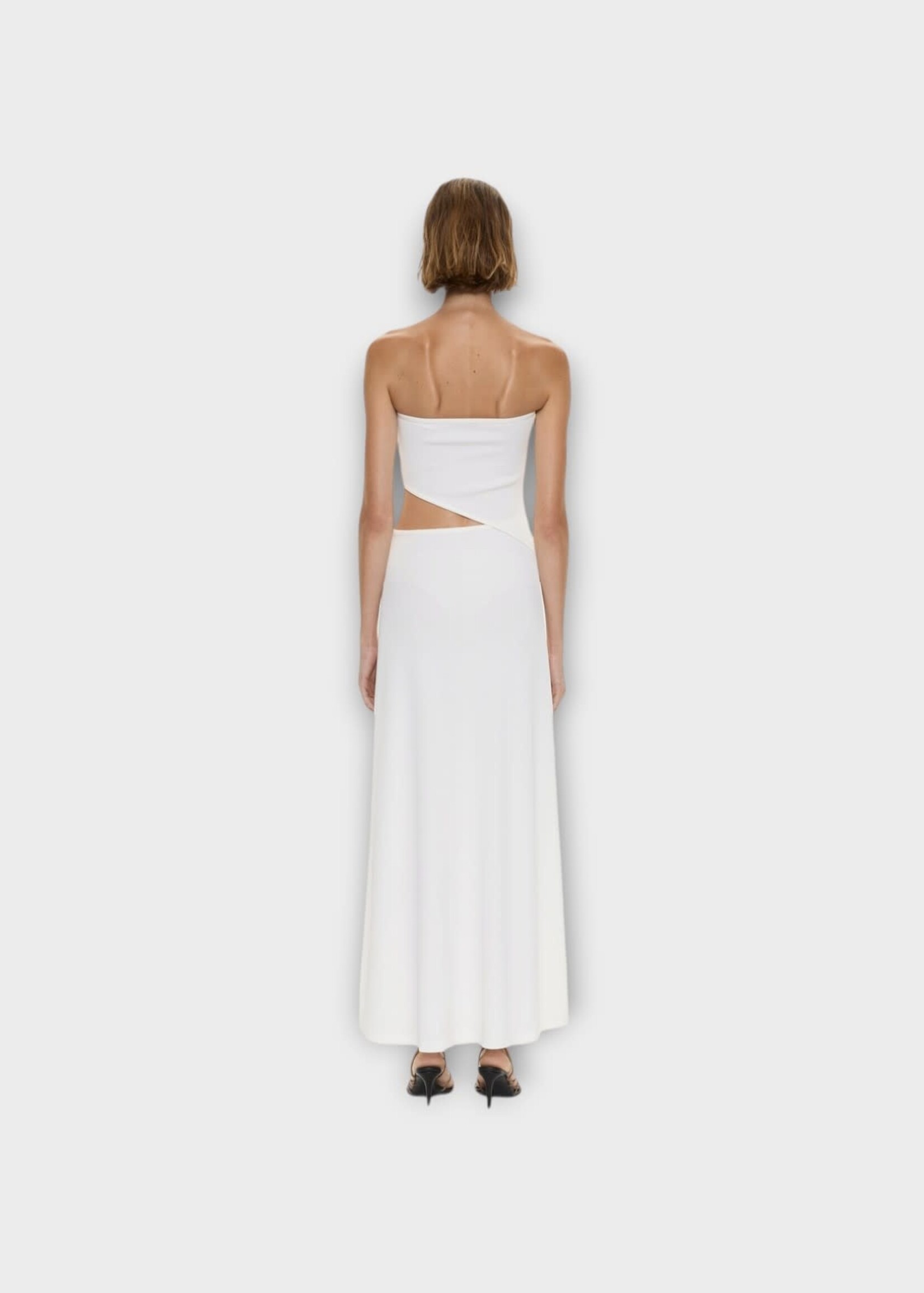 Christopher Esber Christopher Esber Dress, White, Compact Ribbed Droplet Crystal Pendant Strapless Midi Dress In White