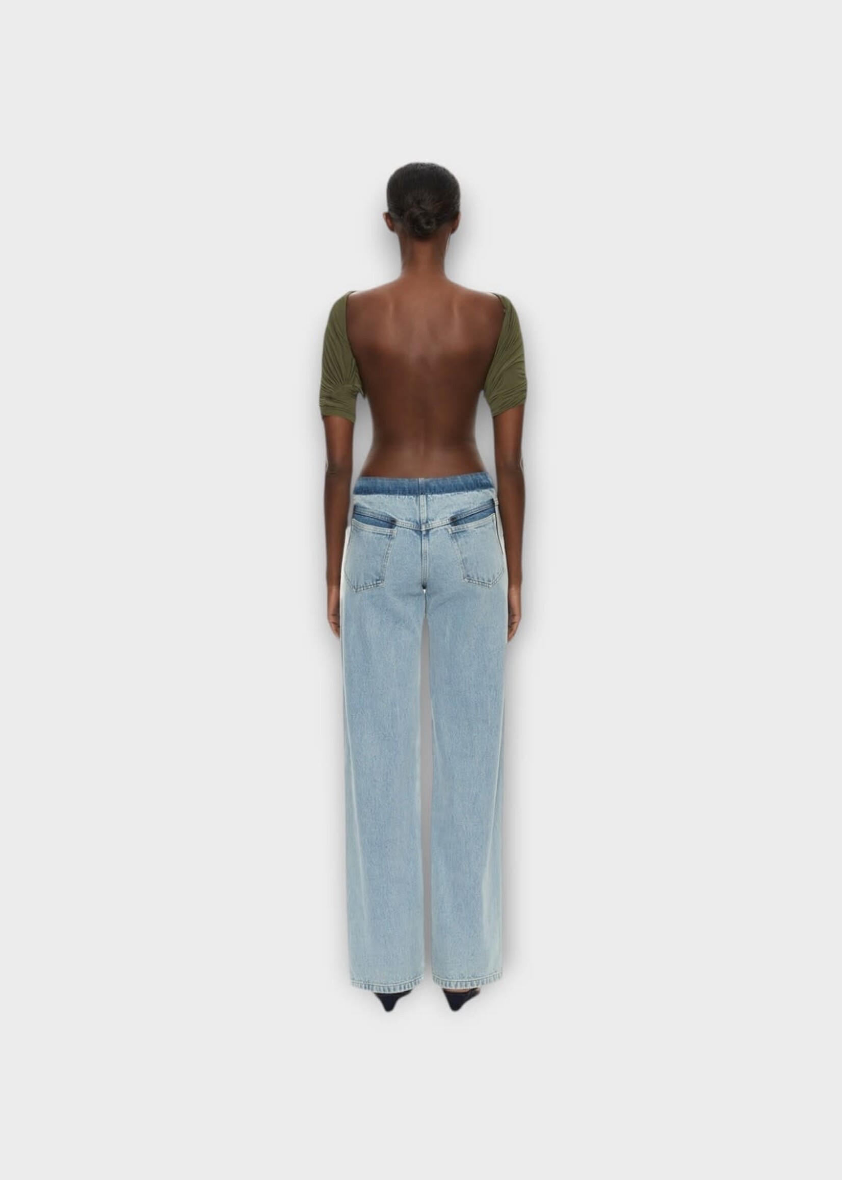 Christopher Esber Christopher Esber Jeans, Blue, Mid Rise Wide Leg Deconstructed Denim Pants In Indigo