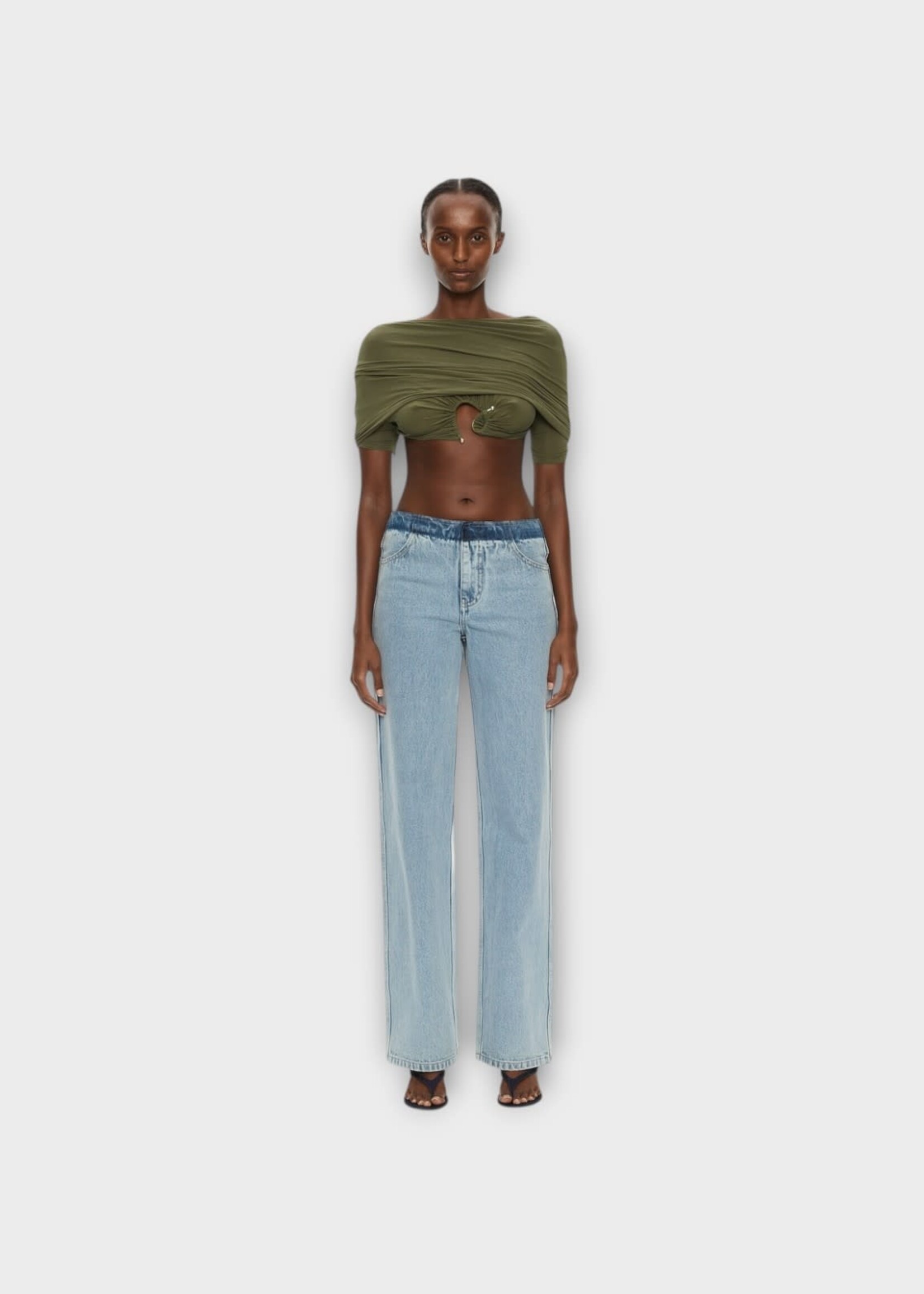 Christopher Esber Christopher Esber Jeans, Blue, Mid Rise Wide Leg Deconstructed Denim Pants In Indigo