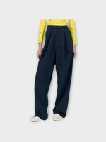 Loewe Loewe Trousers, Navy, Wool & Cotton Wide Leg Pants In Navy Blue