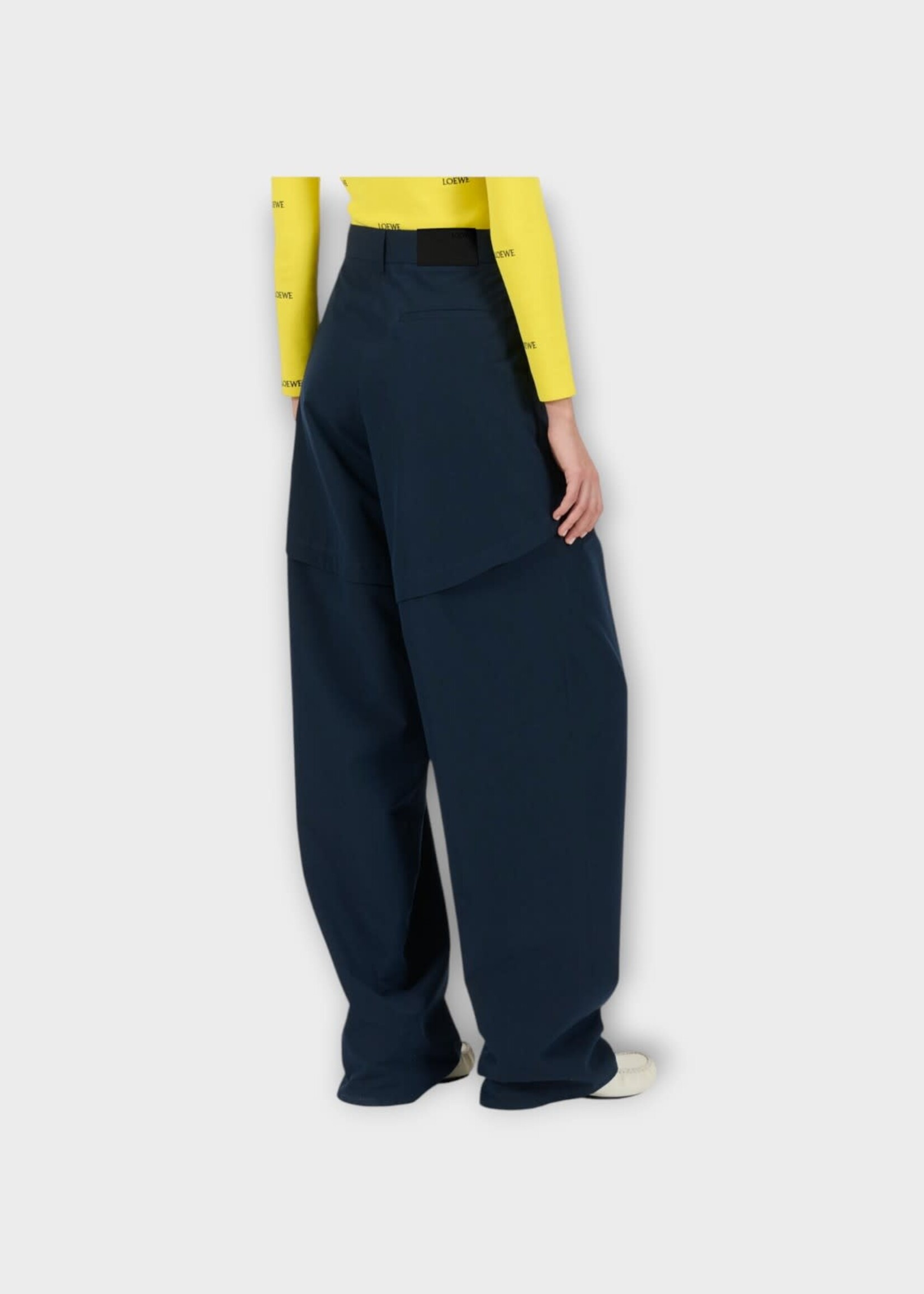 Loewe Loewe Trousers, Navy, Wool & Cotton Wide Leg Pants In Navy Blue