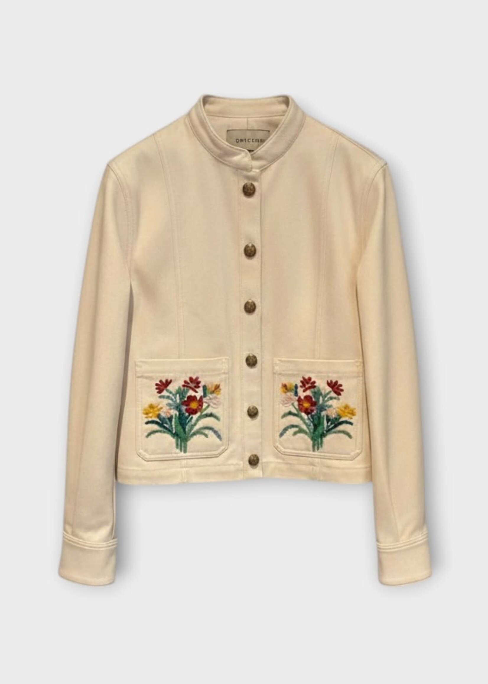 Valentino Valentino Jacket, White, Cotton Denim Jacket In Ivory & Multicolor w/ Flower Embroidery