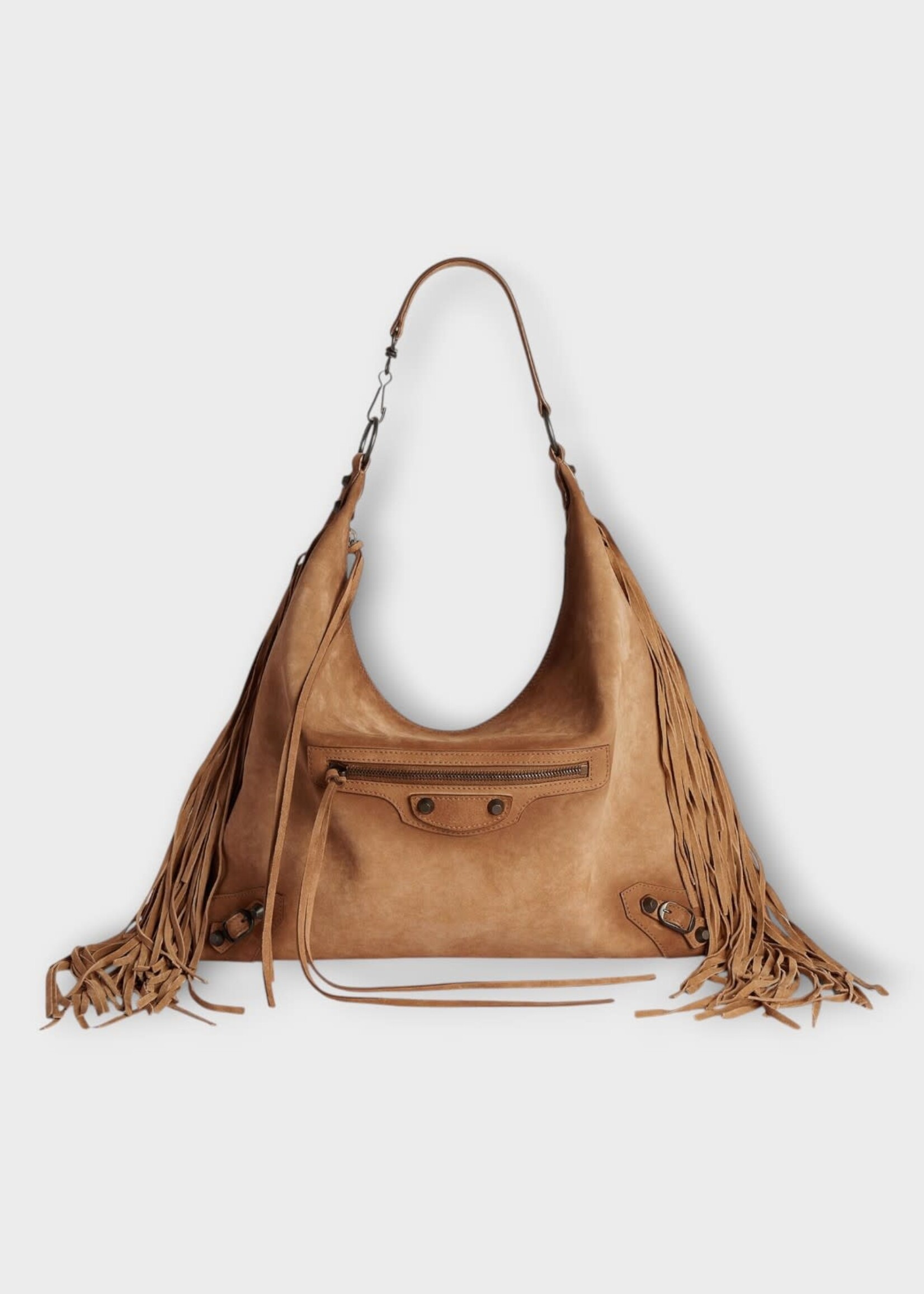 Balenciaga Balenciaga Bag, Brown, Le City Hobo Calf Skin Medium W/ Fringes In Camel