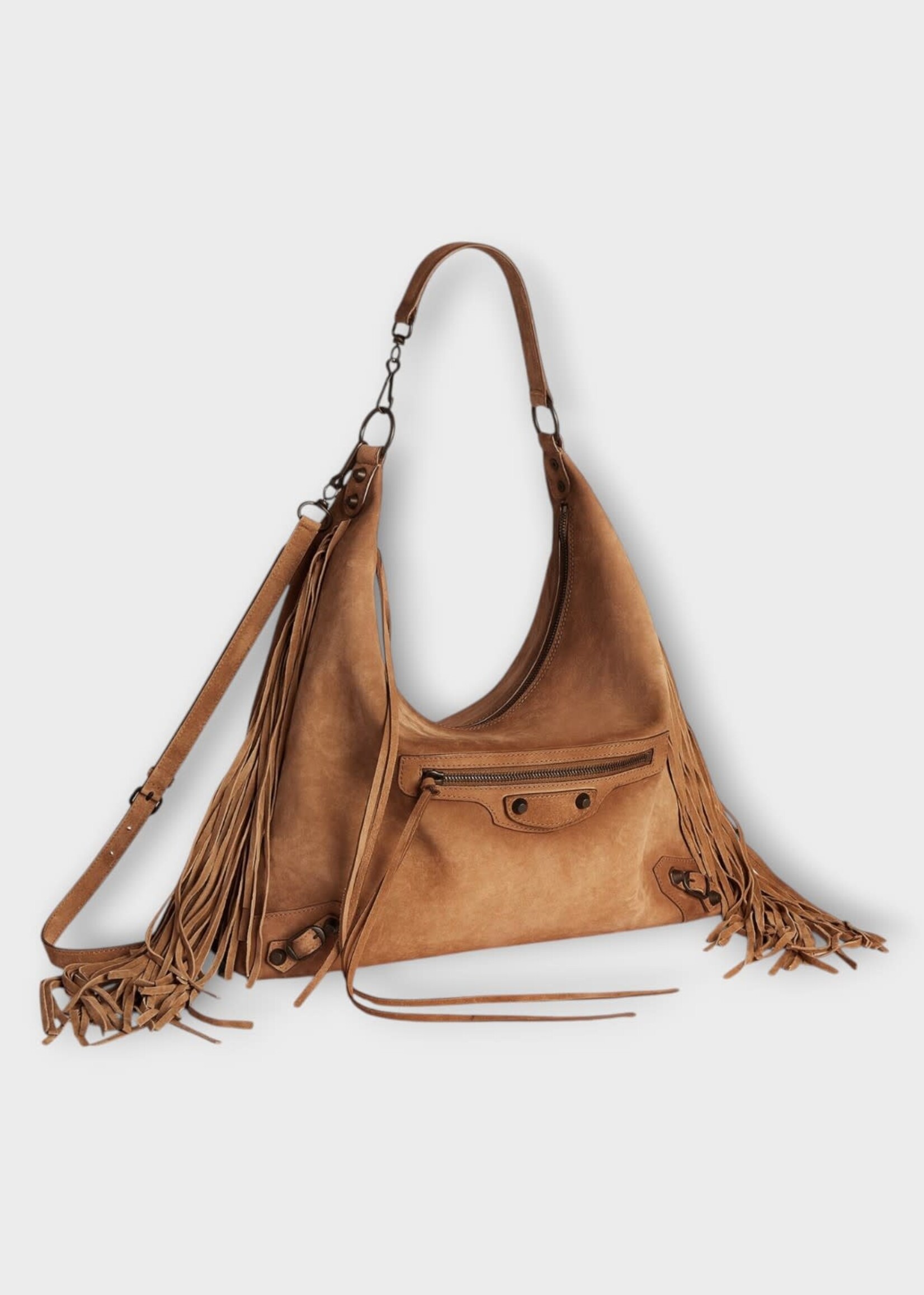 Balenciaga Balenciaga Bag, Brown, Le City Hobo Calf Skin Medium W/ Fringes In Camel