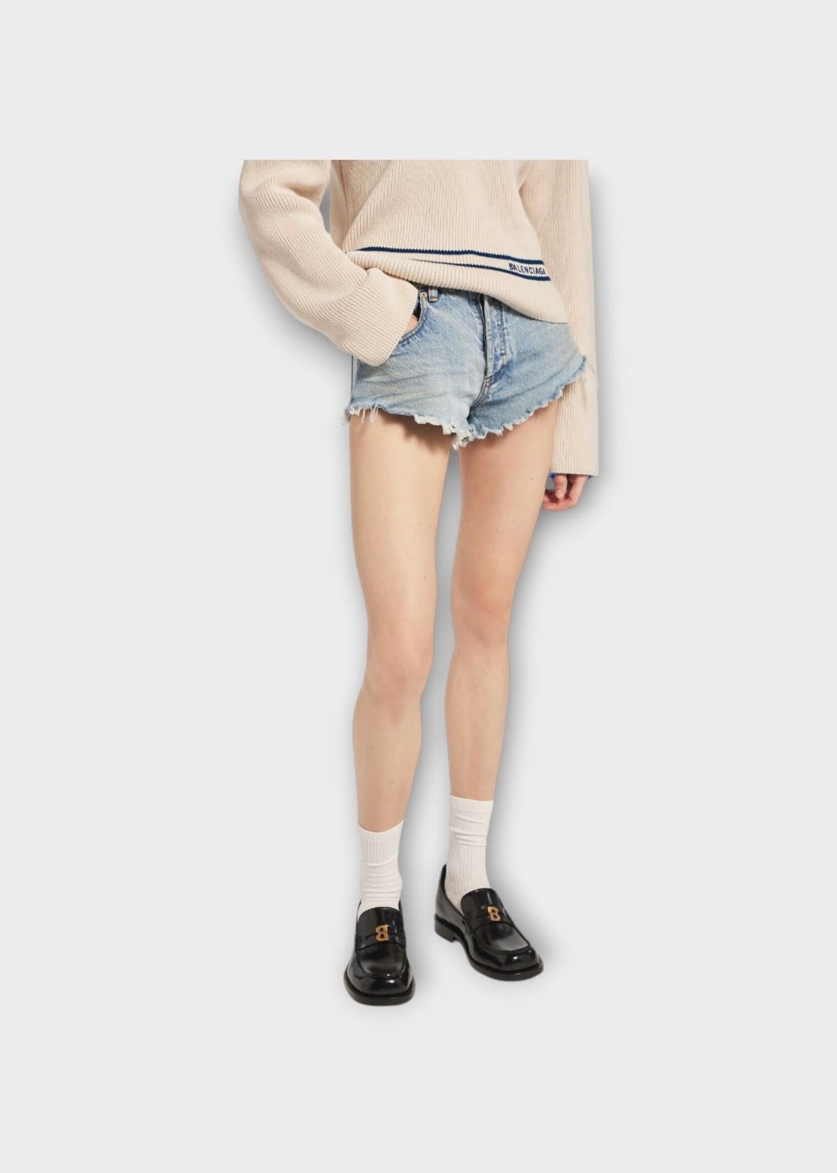 Balenciaga Balenciaga Shorts, Blue, Cotton Denim Mini Shorts Bleach In Light Bleu