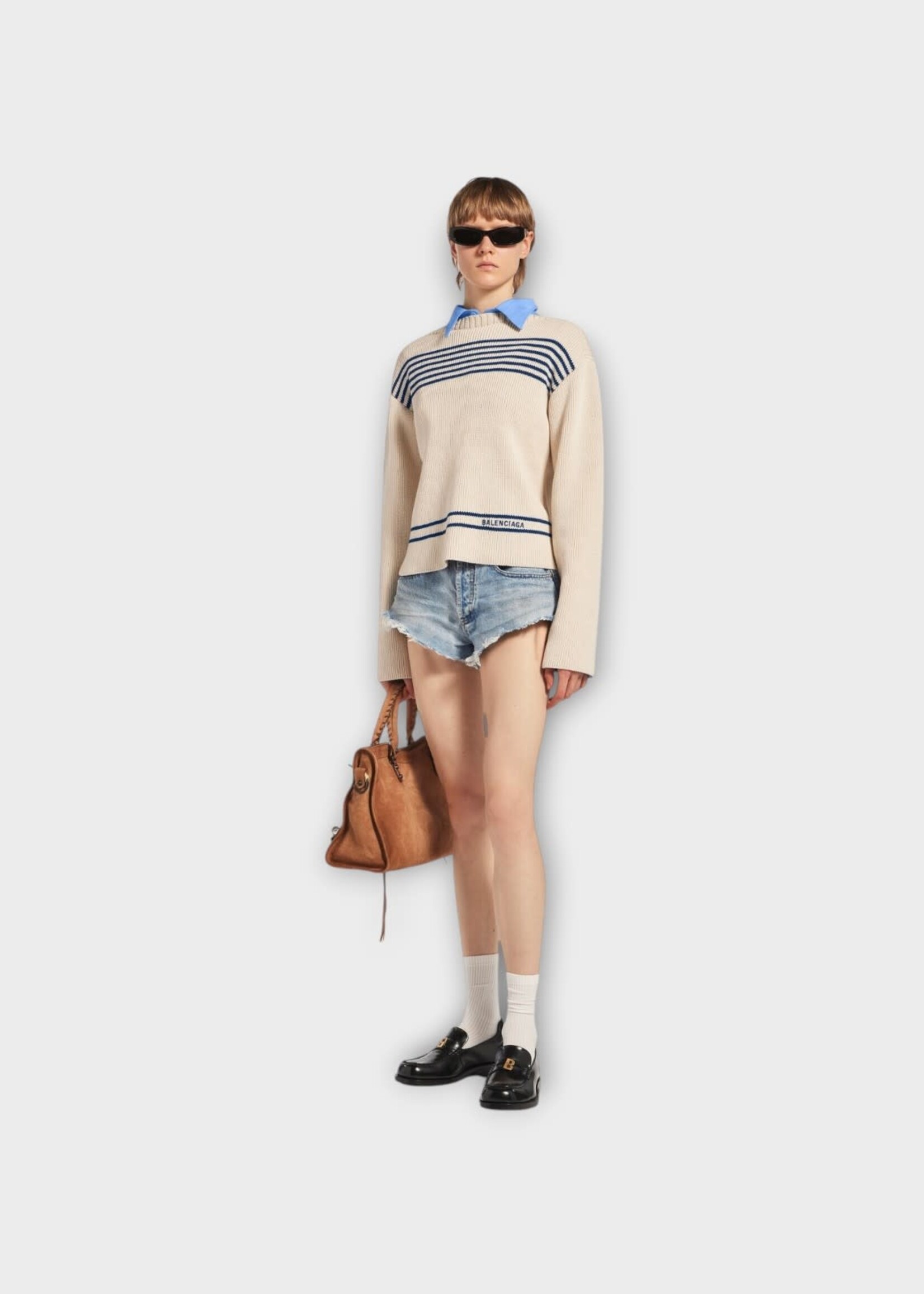 Balenciaga Balenciaga Shorts, Blue, Cotton Denim Mini Shorts Bleach In Light Bleu