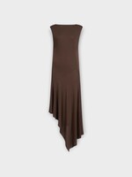 Alaia Alaia Dress, Brown, Crew Neck Sleeveless Open Back Asymmetric Dress In Marron Fonce