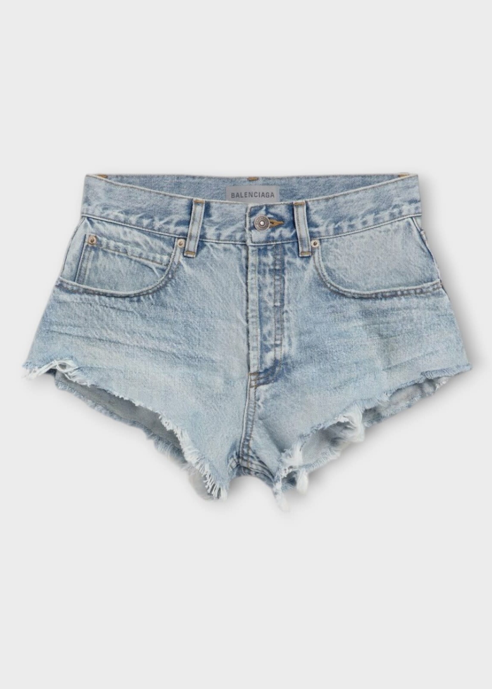 Balenciaga Balenciaga Shorts, Blue, Cotton Denim Mini Shorts Bleach In Light Bleu