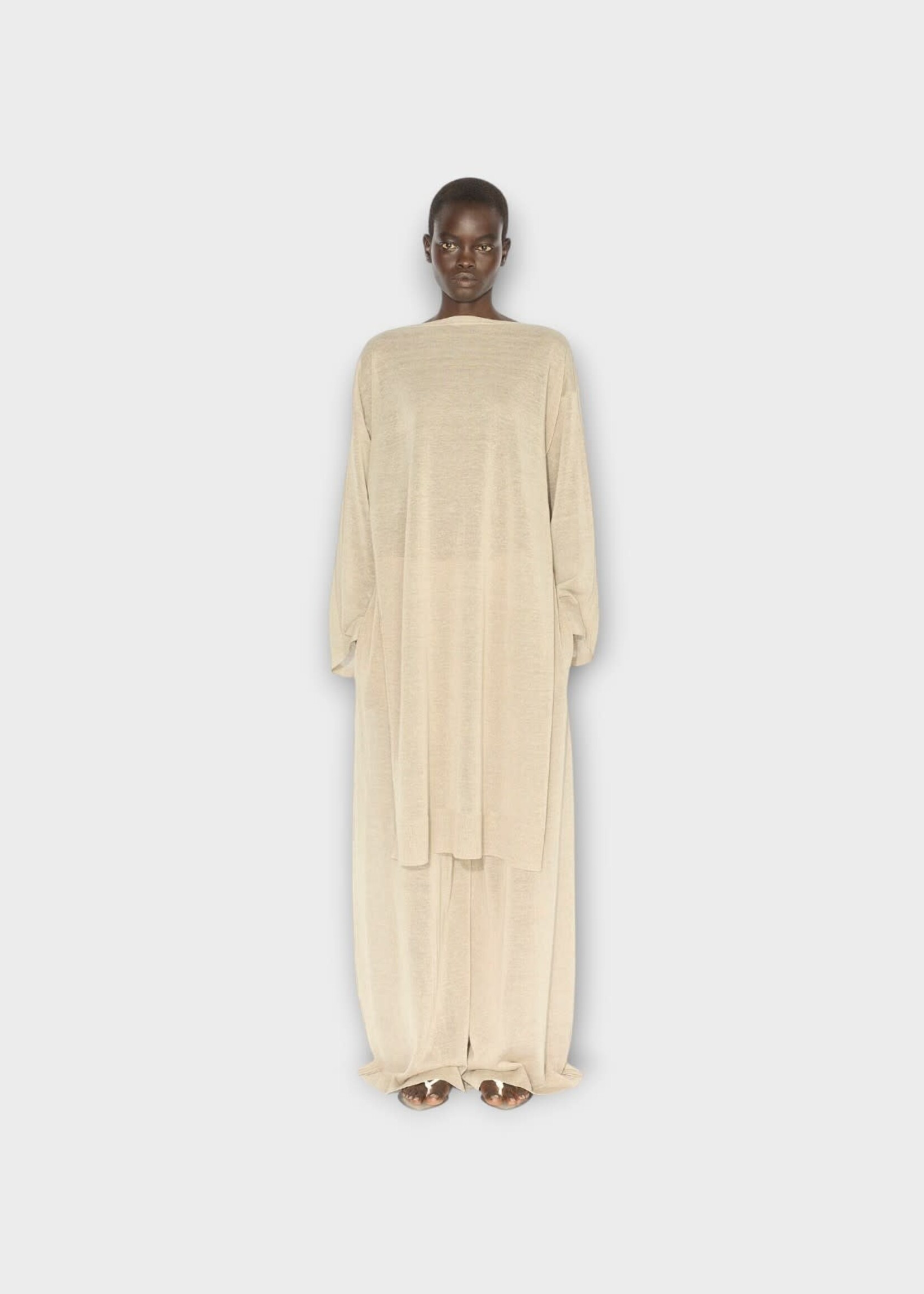Alaia Alaia Trousers, Beige, Silk Linen Wide Leg Pants In Beige Clair