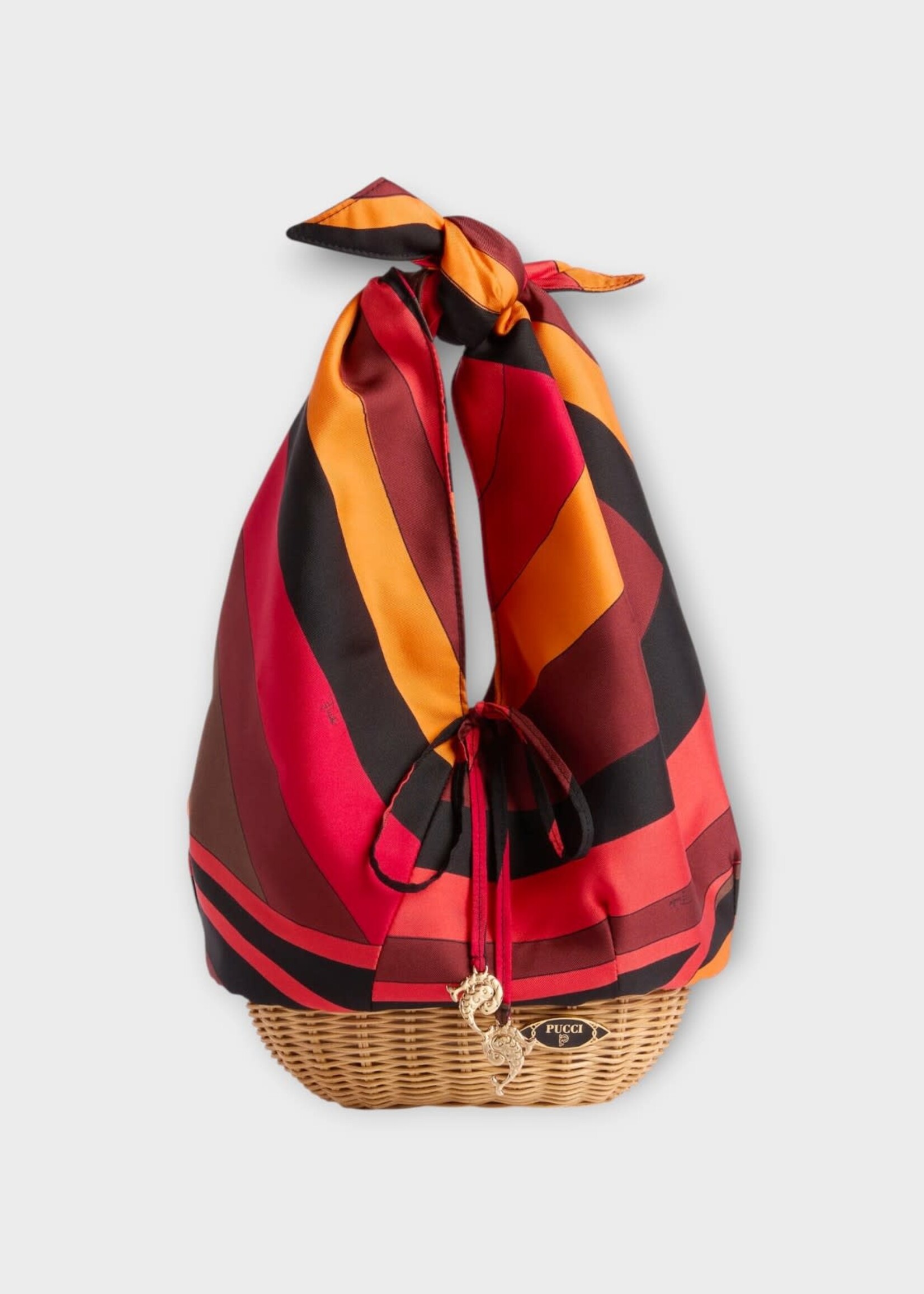 Pucci Pucci Bag, Print, Bamboo & Silk Pic Nic Bag In Orange & Black w/ Iride Print