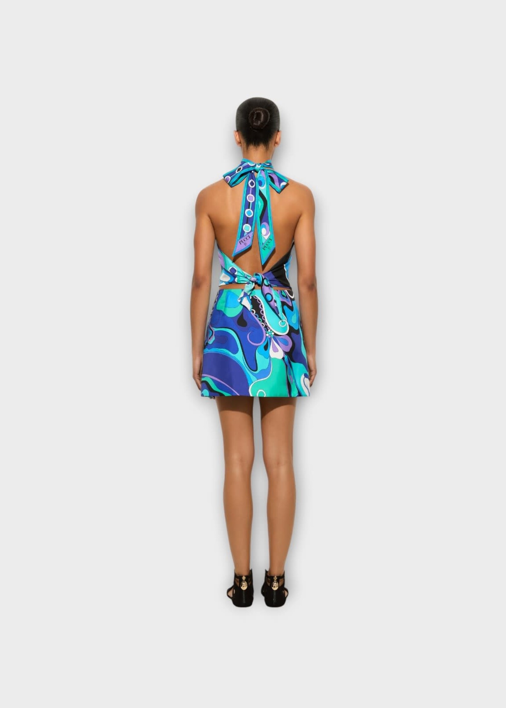 Pucci Pucci Skirt, Print, Silk Wrap Mini Skirt In Turquoise & Blue w/ Orchidee Print