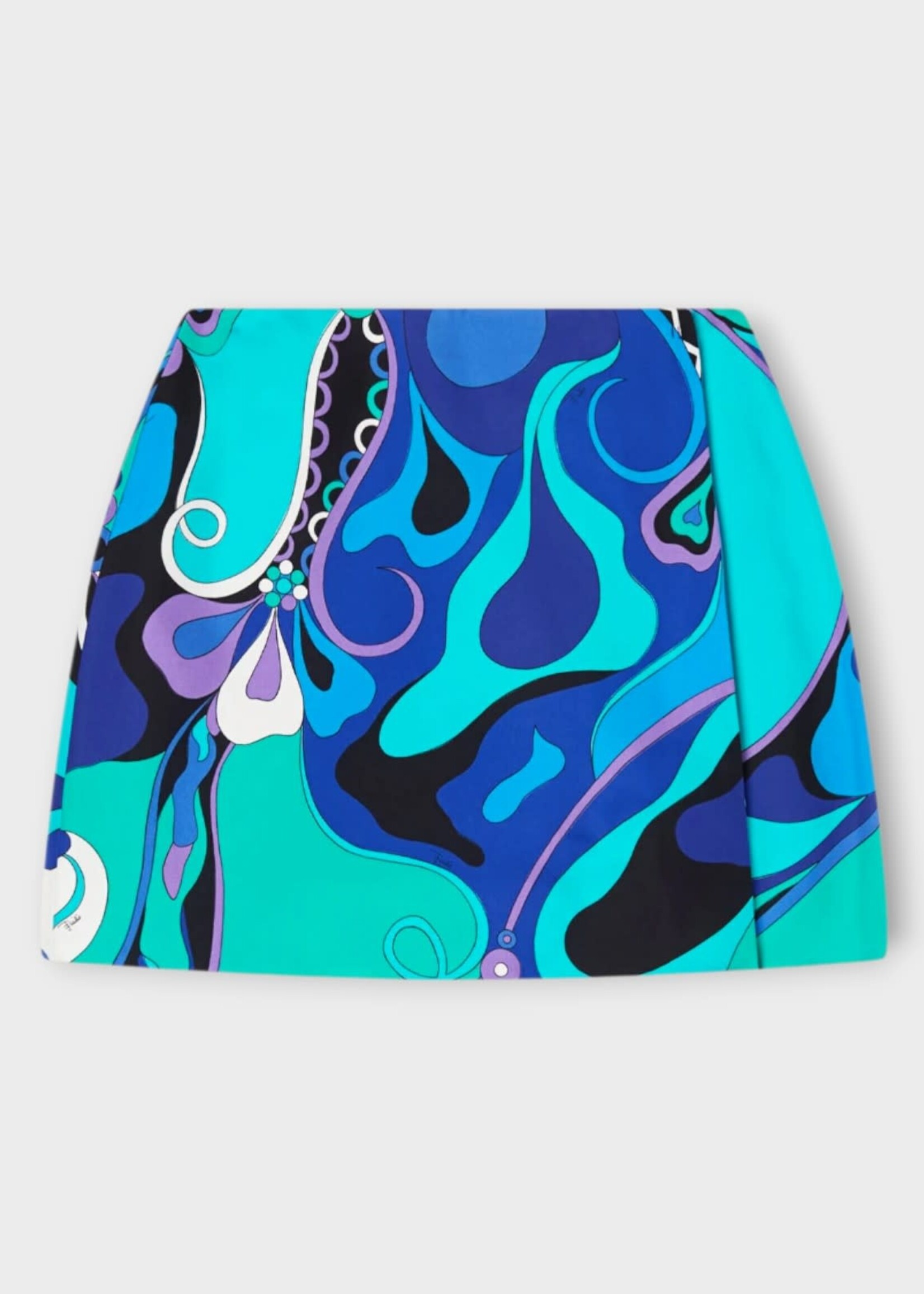 Pucci Pucci Skirt, Print, Silk Wrap Mini Skirt In Turquoise & Blue w/ Orchidee Print