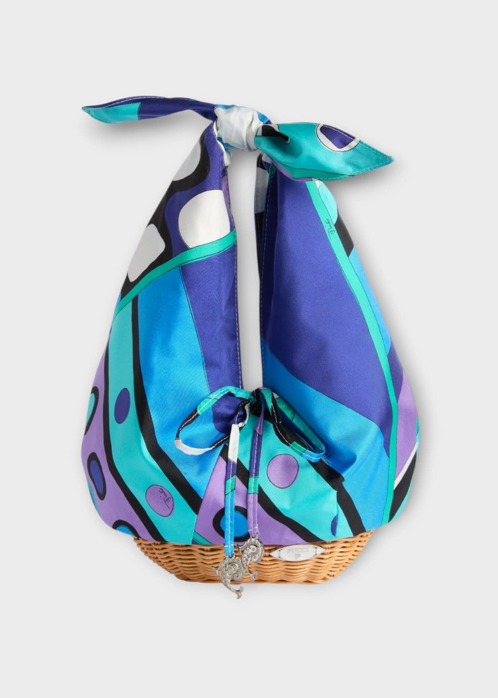 Pucci Pucci Bag, Print, Bamboo & Silk Pic Nic Bag In Turquoise & Blue w/ Vivara Print