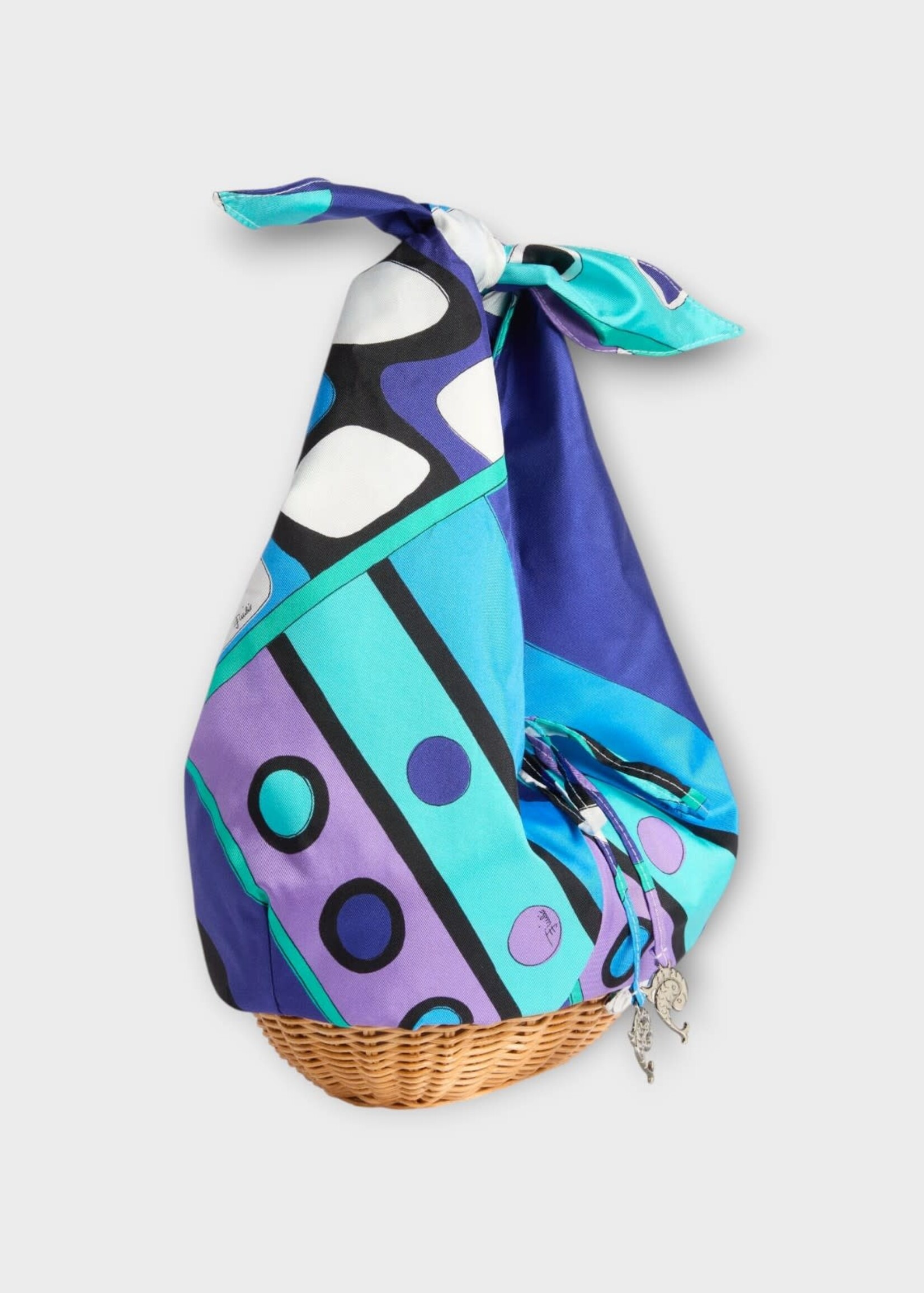 Pucci Pucci Bag, Print, Bamboo & Silk Pic Nic Bag In Turquoise & Blue w/ Vivara Print