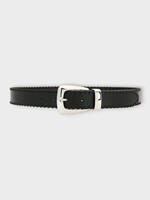 Khaite Khaite Belt, Black, Benny Smooth Calfskin Leather Belt w/ Whipstitch Detail & Silver-Tone Hardware