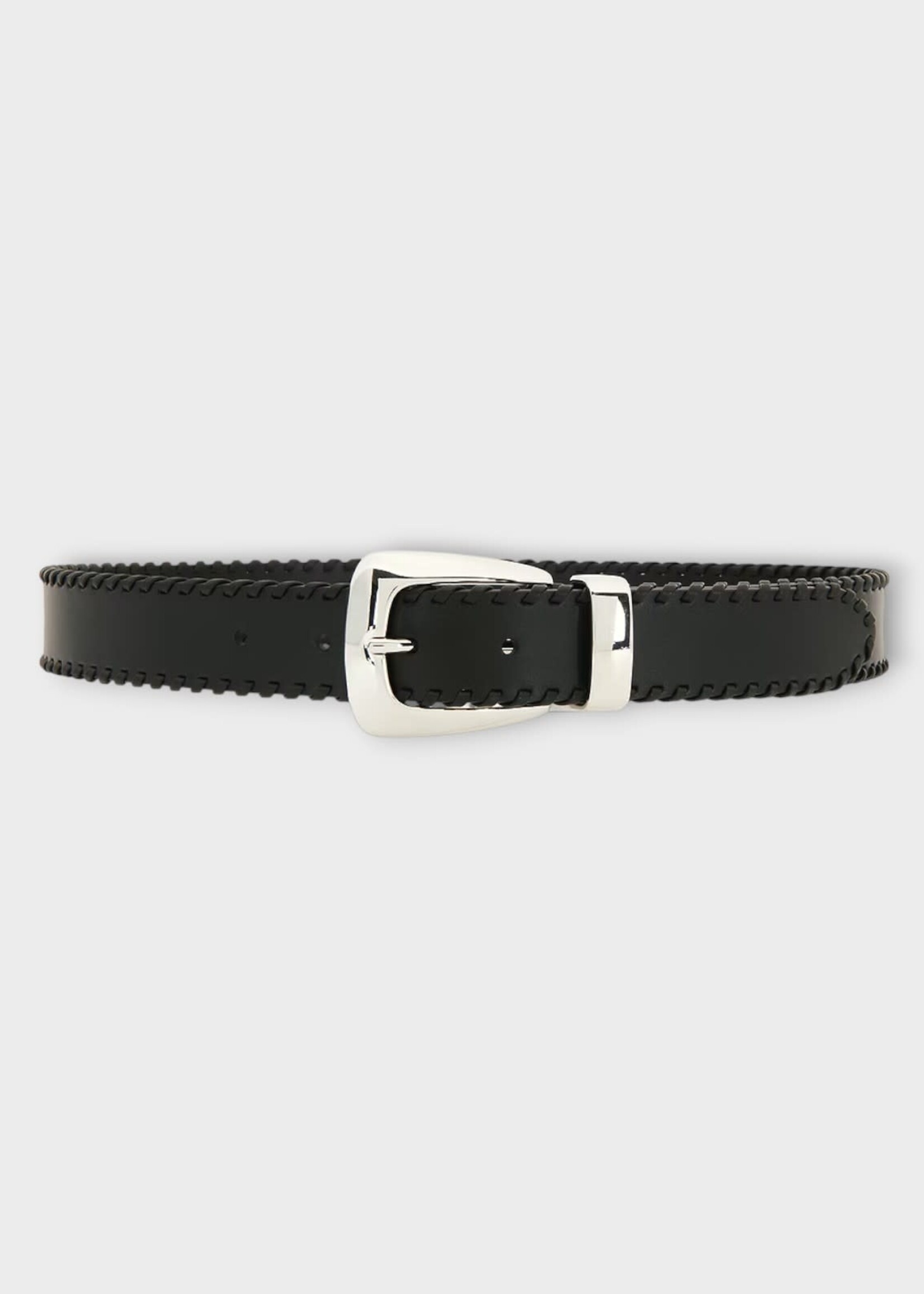Khaite Khaite Belt, Black, Benny Smooth Calfskin Leather Belt w/ Whipstitch Detail & Silver-Tone Hardware