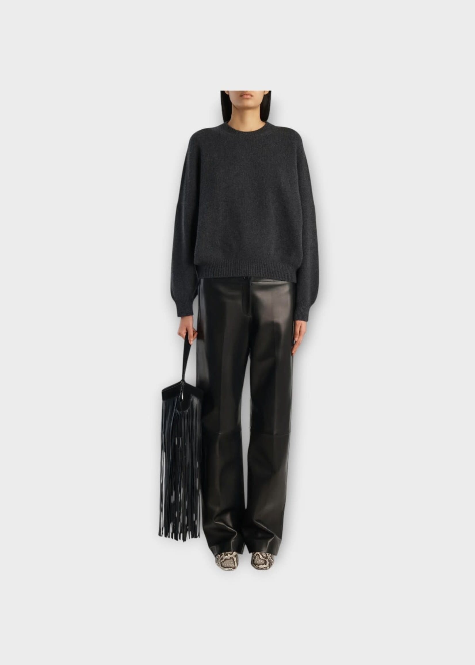 Khaite Khaite Knitwear, Black, Margaux Cashmere Relaxed Crewneck Sweater In Charcoal