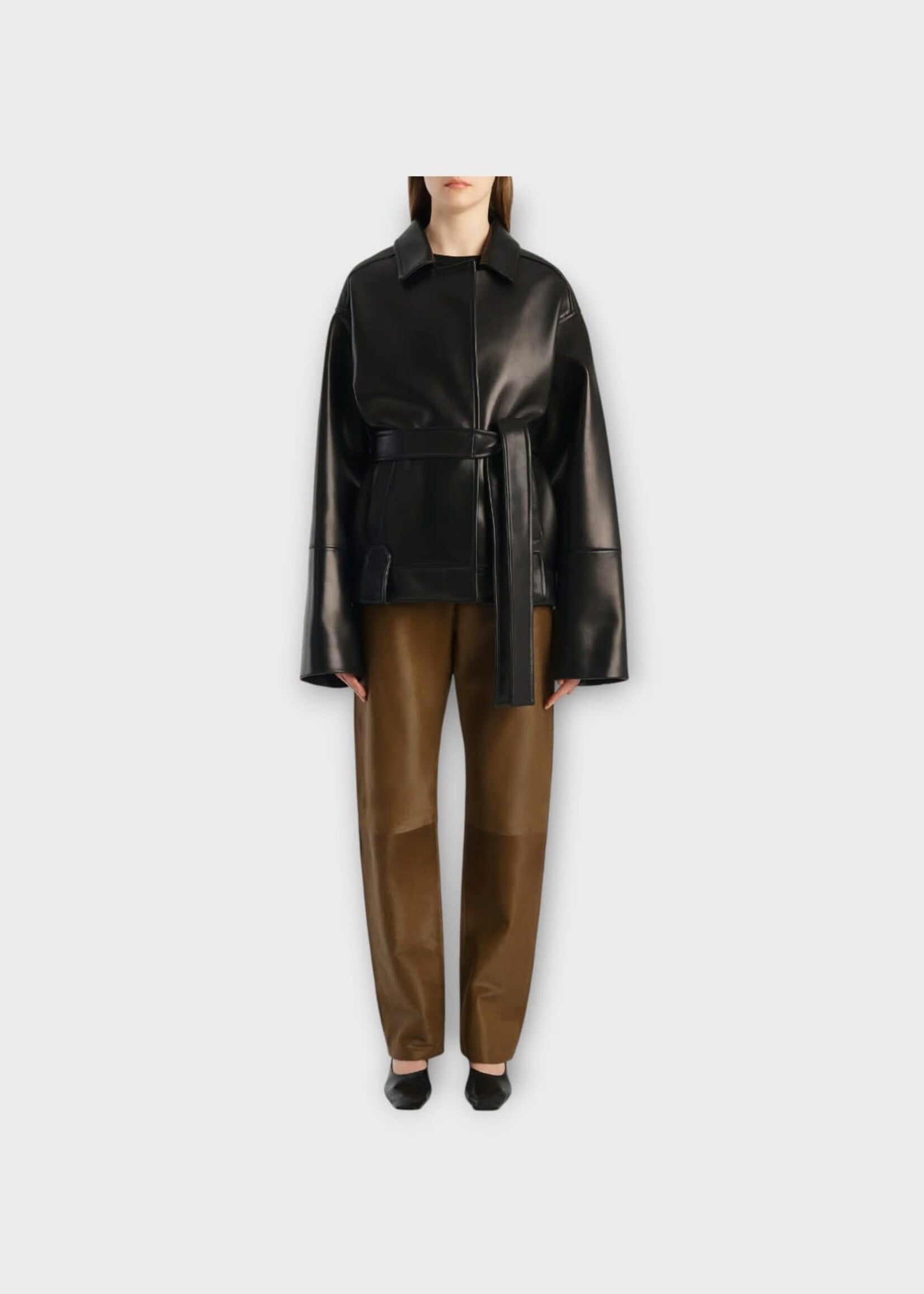 Khaite Khaite Jacket, Black, Alder Nappa Lambskin Oversized Belted Moto Jacket In Black