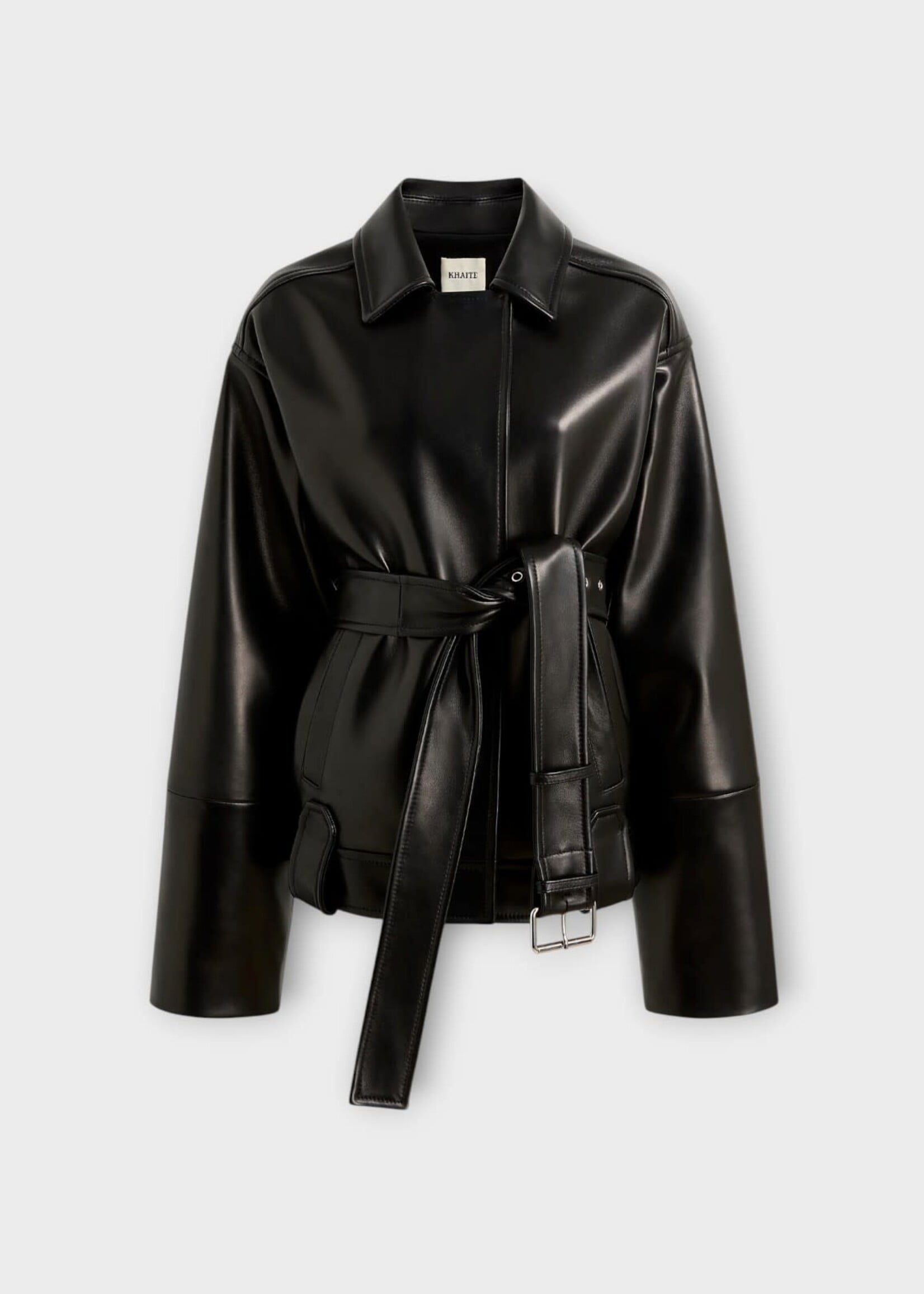 Khaite Khaite Jacket, Black, Alder Nappa Lambskin Oversized Belted Moto Jacket In Black