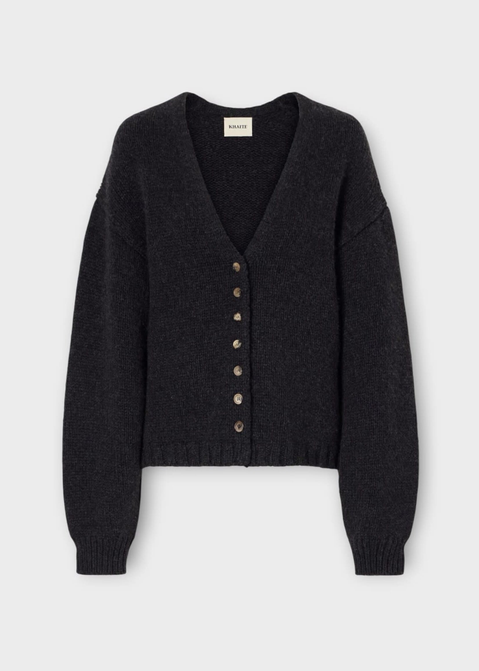 Khaite Khaite Knitwear, Black, Axel Cashmere Oversized V-Neck Dense Cardigan In Charcoal