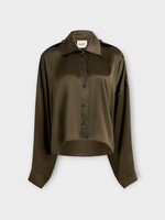 Khaite Khaite Top, Green, Bodine Silk Vintage Washed Button Up Top In Dark Olive