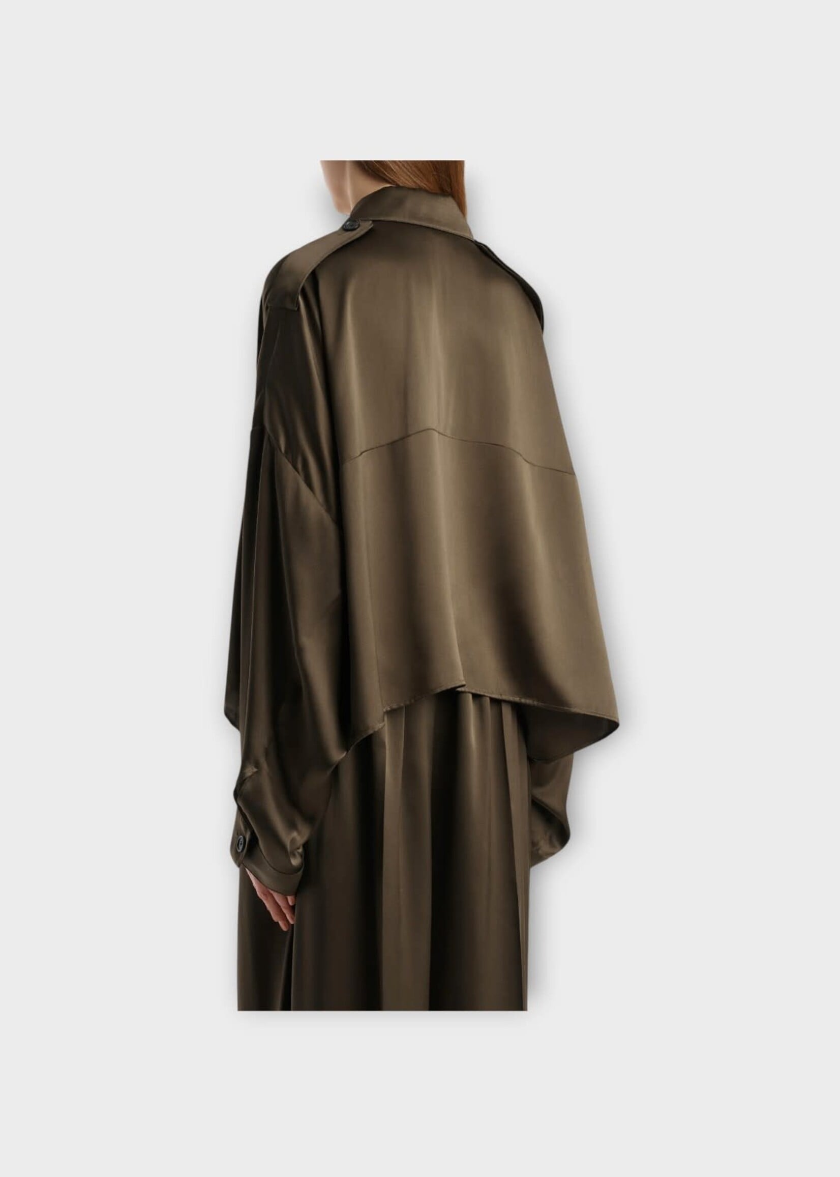 Khaite Khaite Top, Green, Bodine Silk Vintage Washed Button Up Top In Dark Olive
