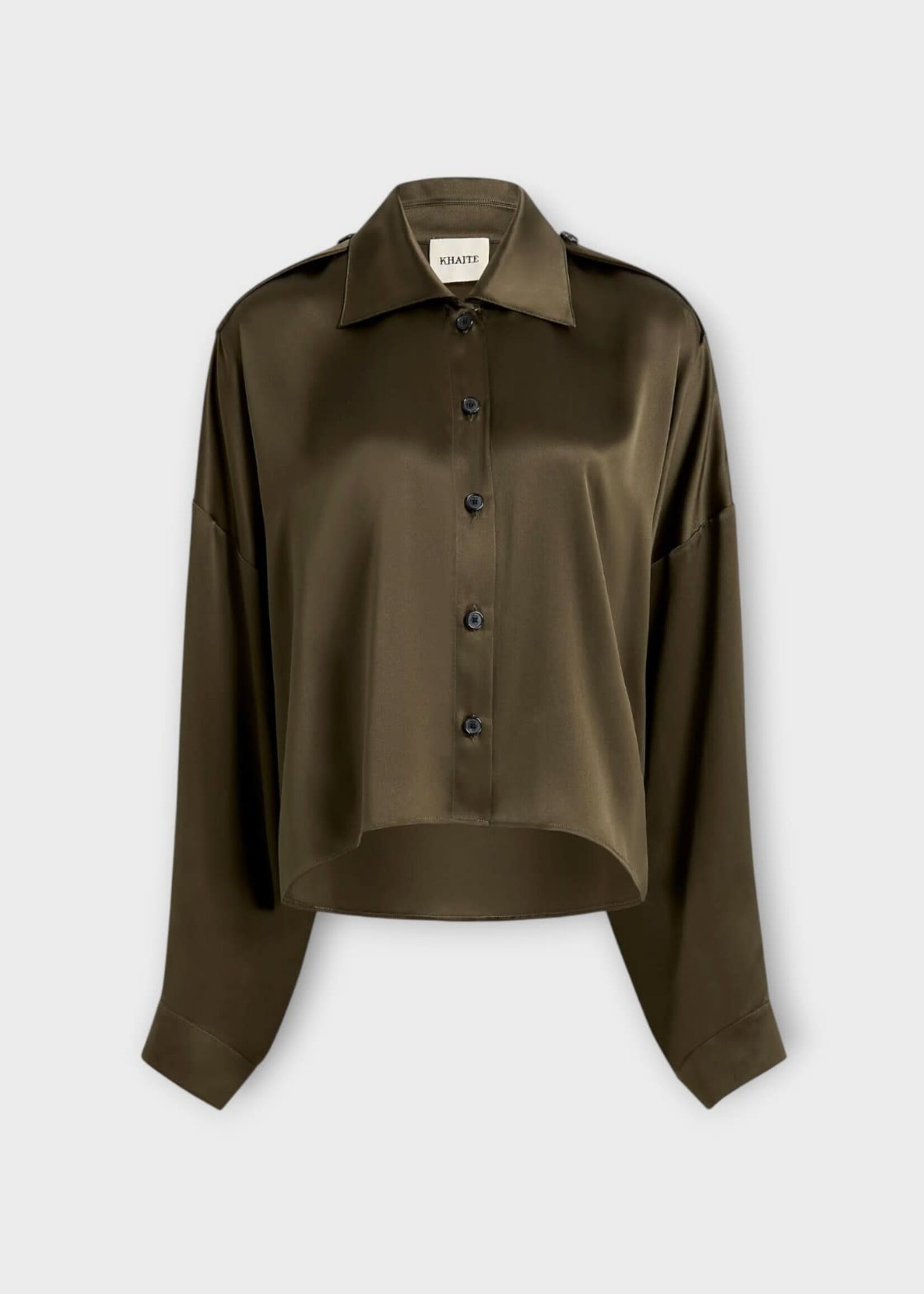 Khaite Khaite Top, Green, Bodine Silk Vintage Washed Button Up Top In Dark Olive
