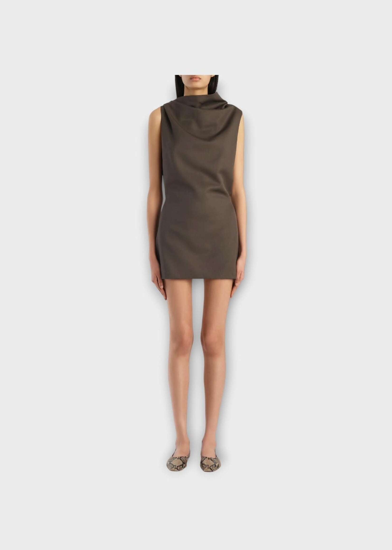 Khaite Khaite Dress, Green, Astor Virgin Wool Sculptural Sleeveless Mini Dress In Clove
