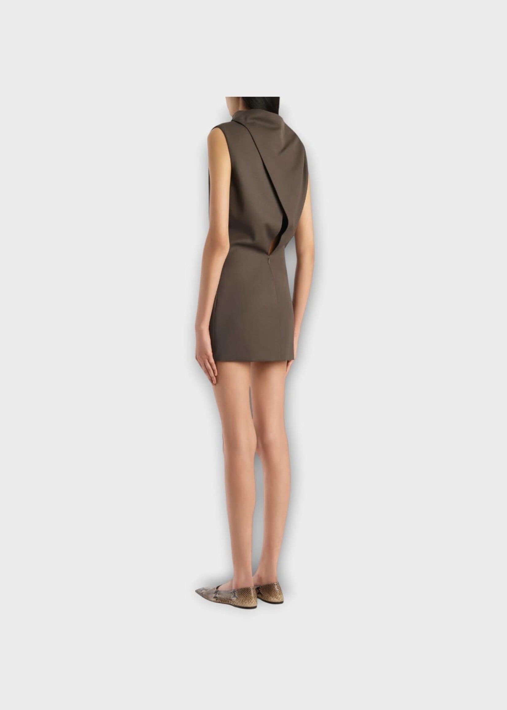 Khaite Khaite Dress, Green, Astor Virgin Wool Sculptural Sleeveless Mini Dress In Clove
