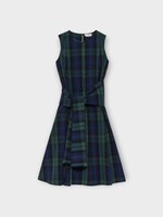 J.W. Anderson J.W.Anderson Dress, Print, Cotton Cloque Sleeveless Dress in Check Navy & Green w/ Waist Tie