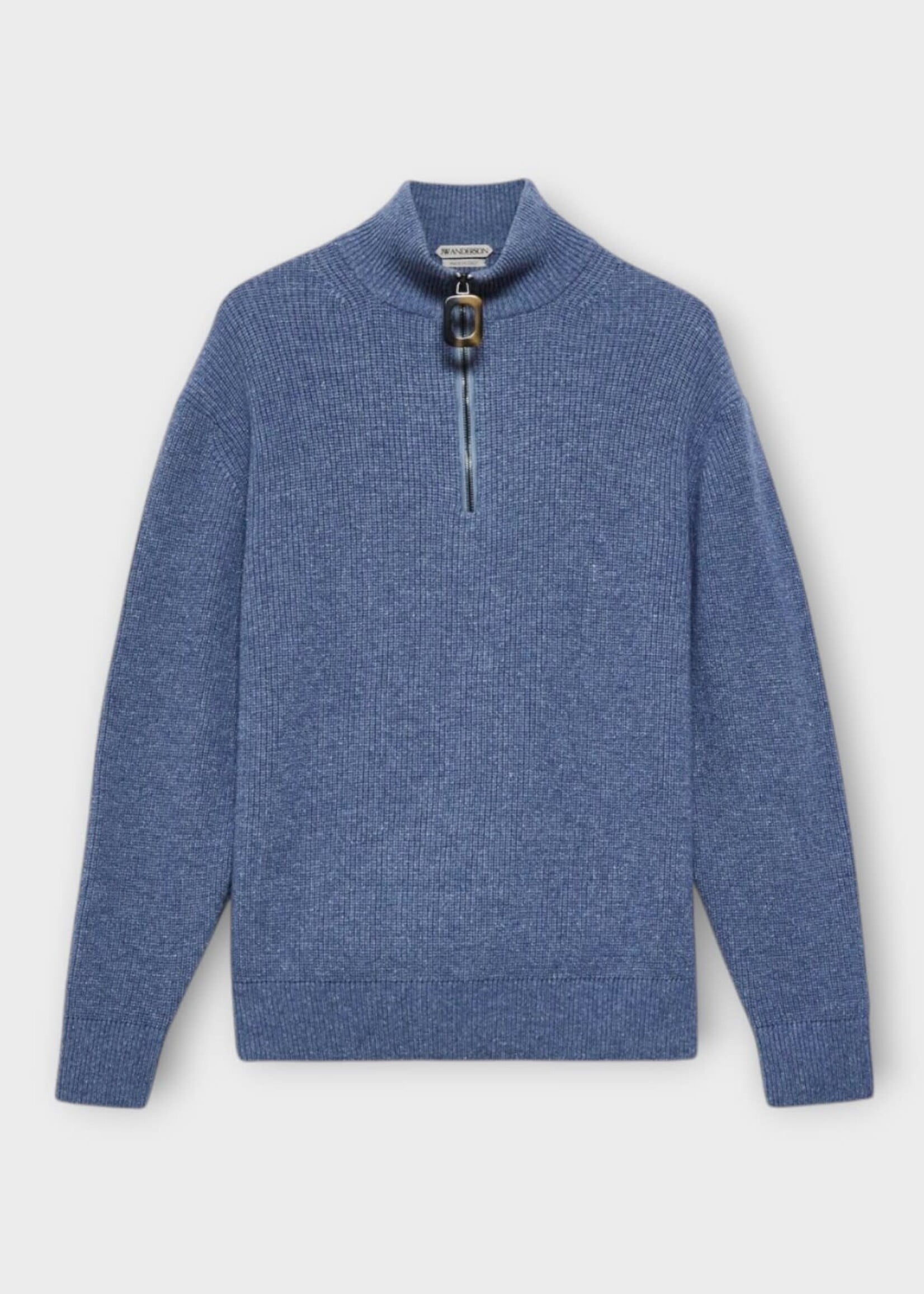 J.W. Anderson J.W.Anderson Knitwear, Blue, Wool & Cotton Mix Half-Zip Jumper In Smoke Blue