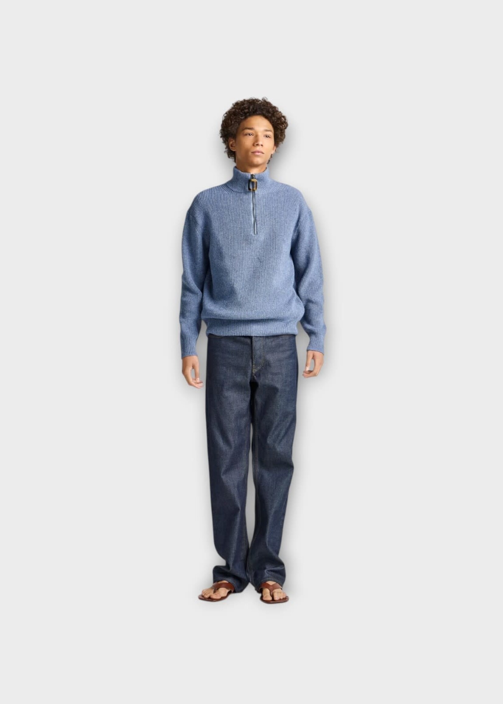 J.W. Anderson J.W.Anderson Knitwear, Blue, Wool & Cotton Mix Half-Zip Jumper In Smoke Blue